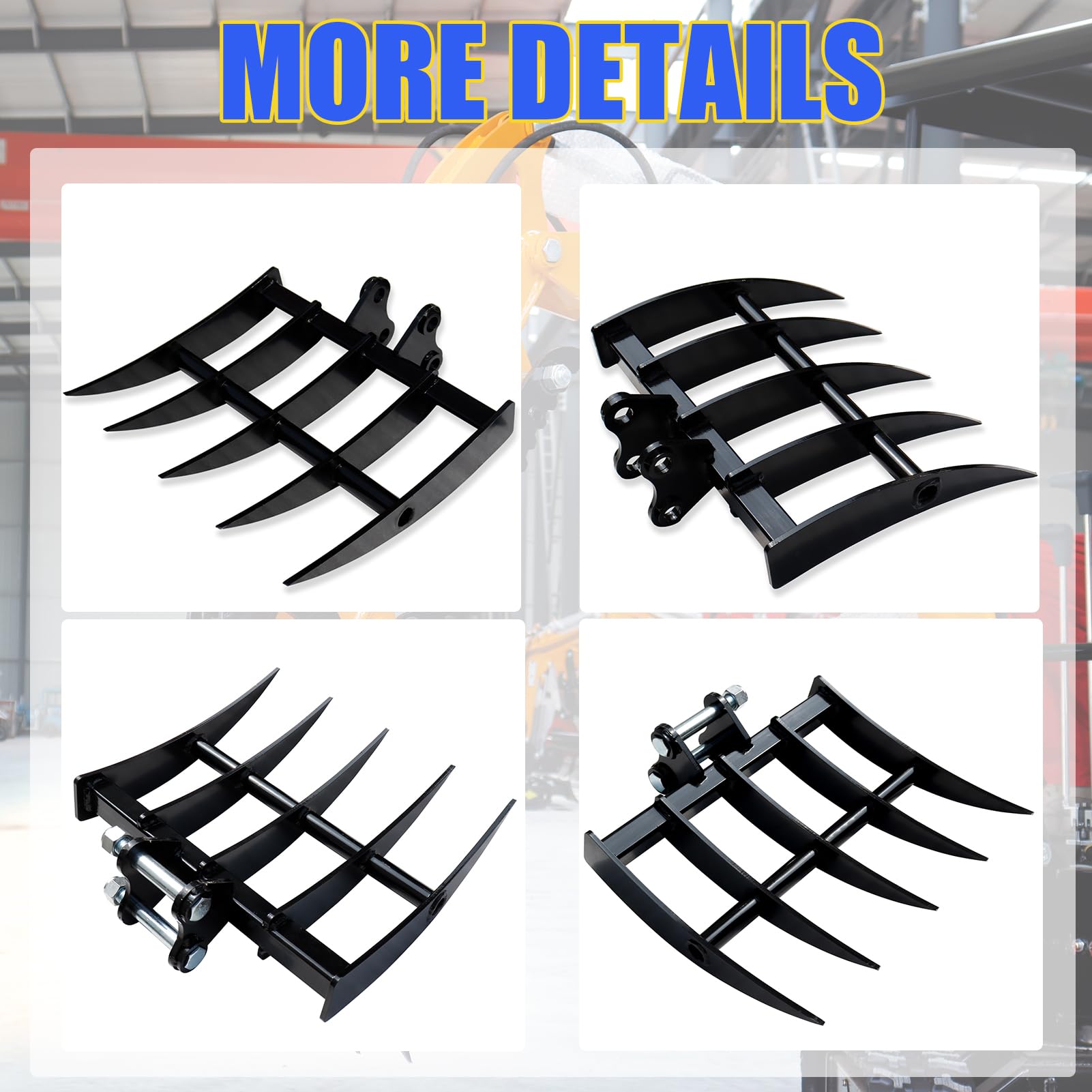Rastrillo de excavadora de metal ancho para mini excavadoras, accesorios de excavadora con diámetro de orificio de 25 mm y envergadura de 90 mm
