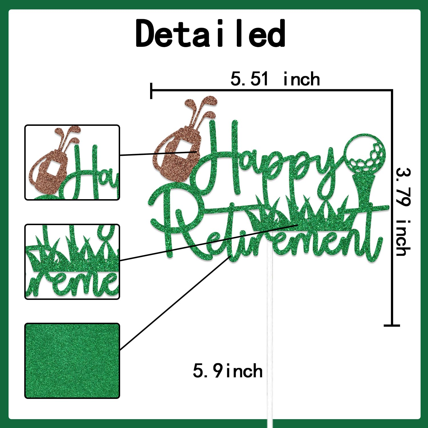 Golf Themed Happy Retirement Cake Topper,Golf Officially Retired Farewell Going Away Party Decorations Supplies for Men Women Green Coffee Glitter - Image 2