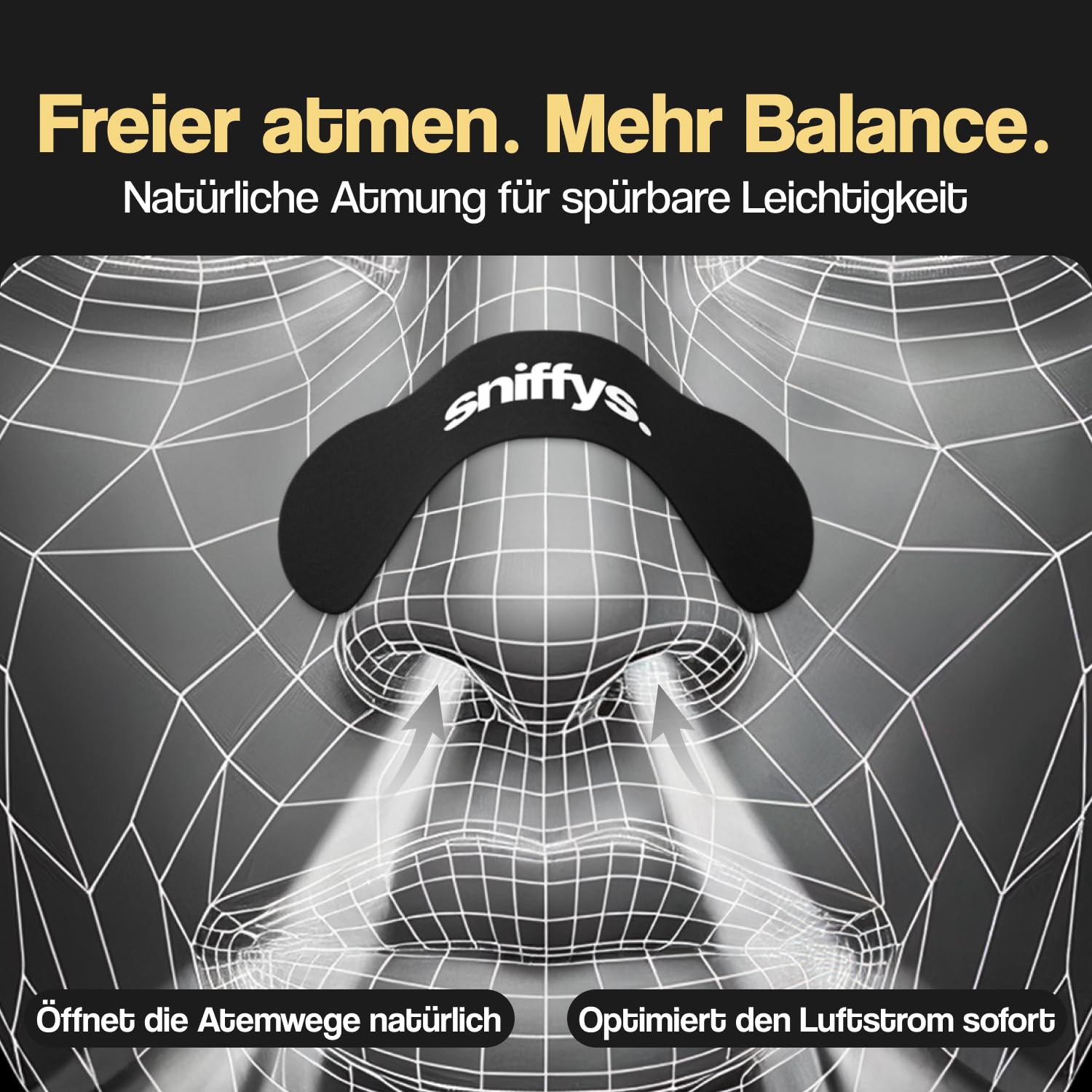 Sniffys Nasenpflaster - Sport Atmungshilfen Besser Atmen - Nasenstrips Anti Schnarch Unterstützung - Nose Strips Komfort Halt - 30 Stück - Schwarz