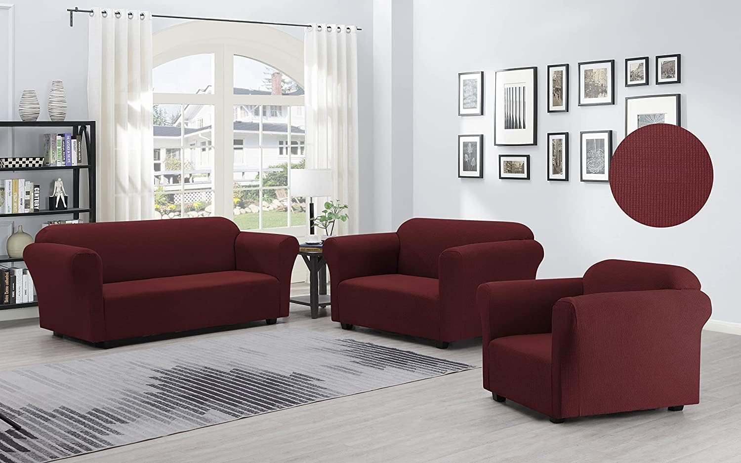 Luxury Stretch Elastic Spandex Non-Slip Slipcover Set- Wrink Free Furniture Protector Couch Cover Set for 3/2/1 Cushions (Burgundy, Sofa & Loveseat (2 Piece))