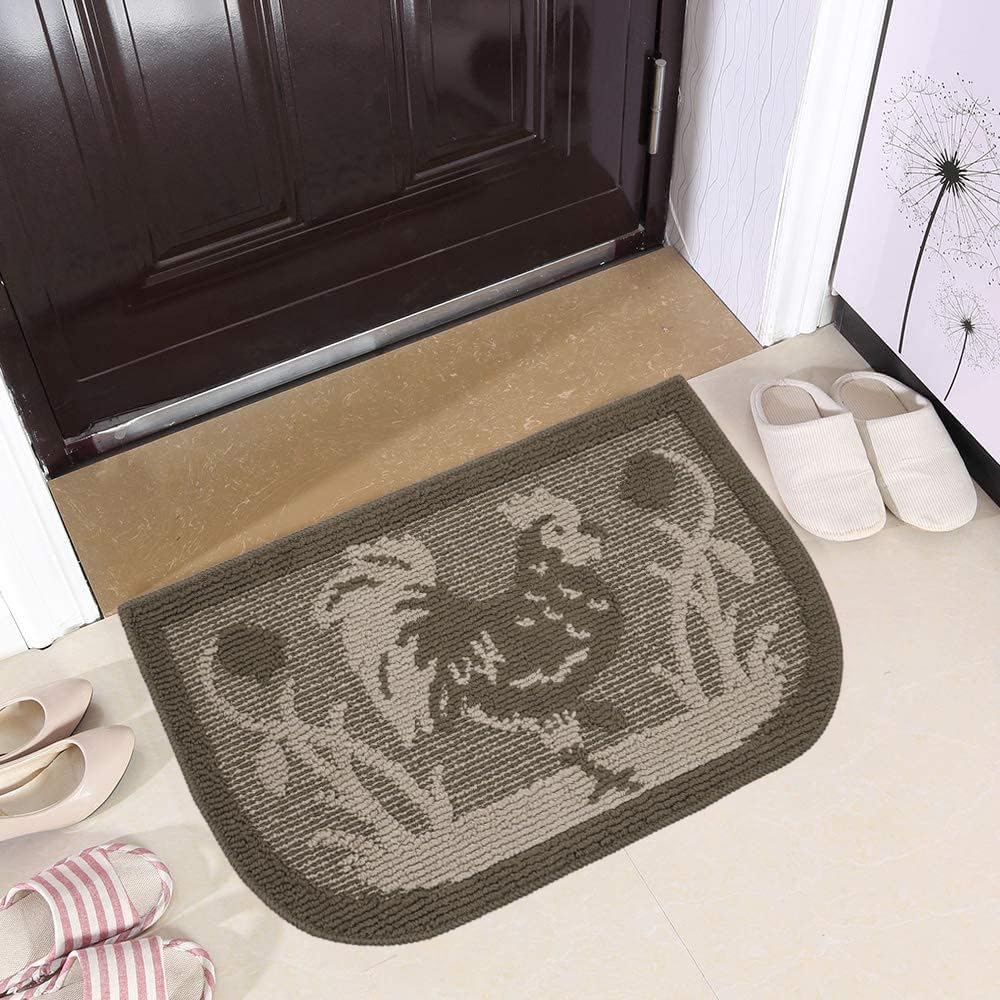 Marina Decoration Decor Luxury Non-Slip Rubber Backing Safety Ultra Water Absorbent Soft Durable Woven Fluffy Runner Area Carpet Floor Mat Indoor Kitchen Rug, Brown Rooster Design 2 Pieces Set