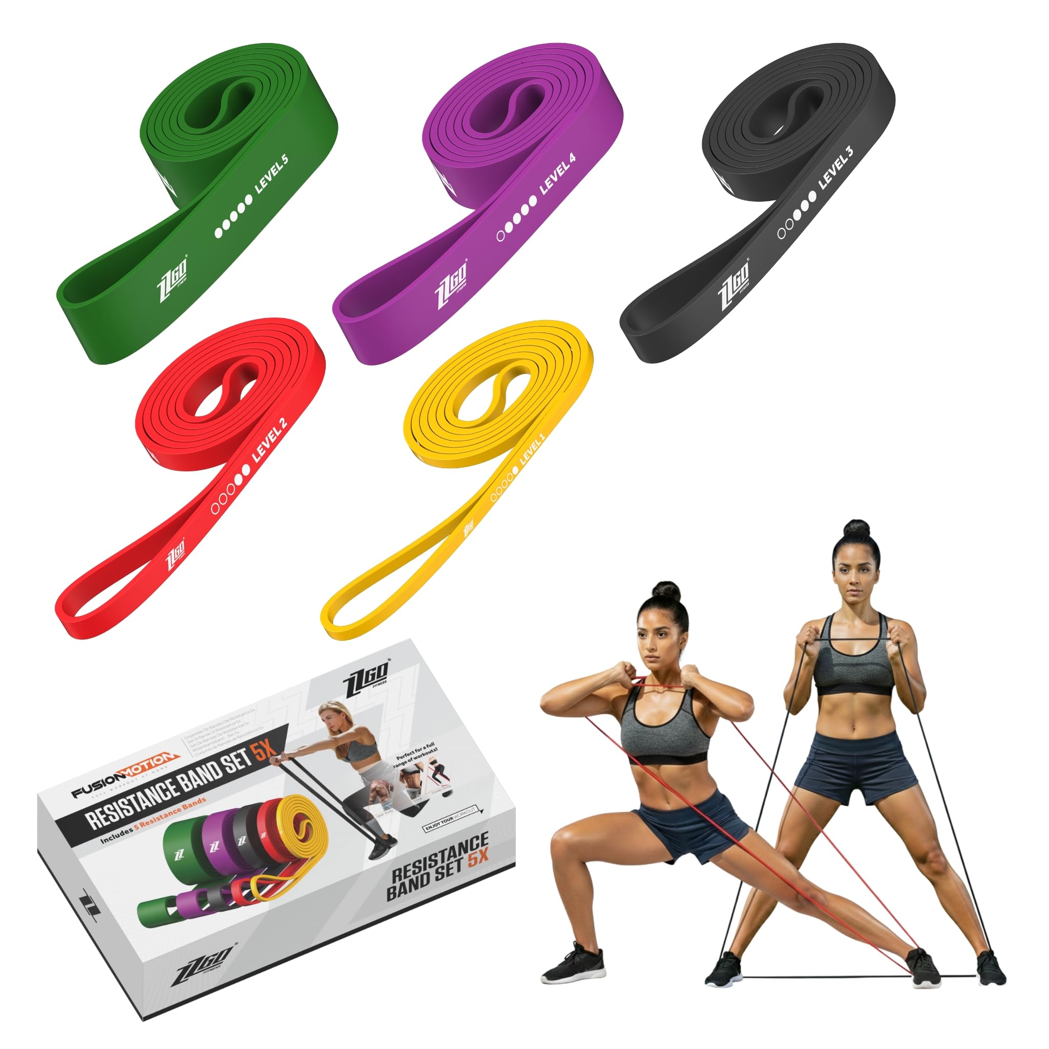 Bandes de Résistance Individuelles et Kit d'Élastiques 3 ou 5 pcs | Latex Naturel Haute Densité | Entraînement, Extension et Force | Yoga, Pilates, Crossfit, Musculation, Callisthénie