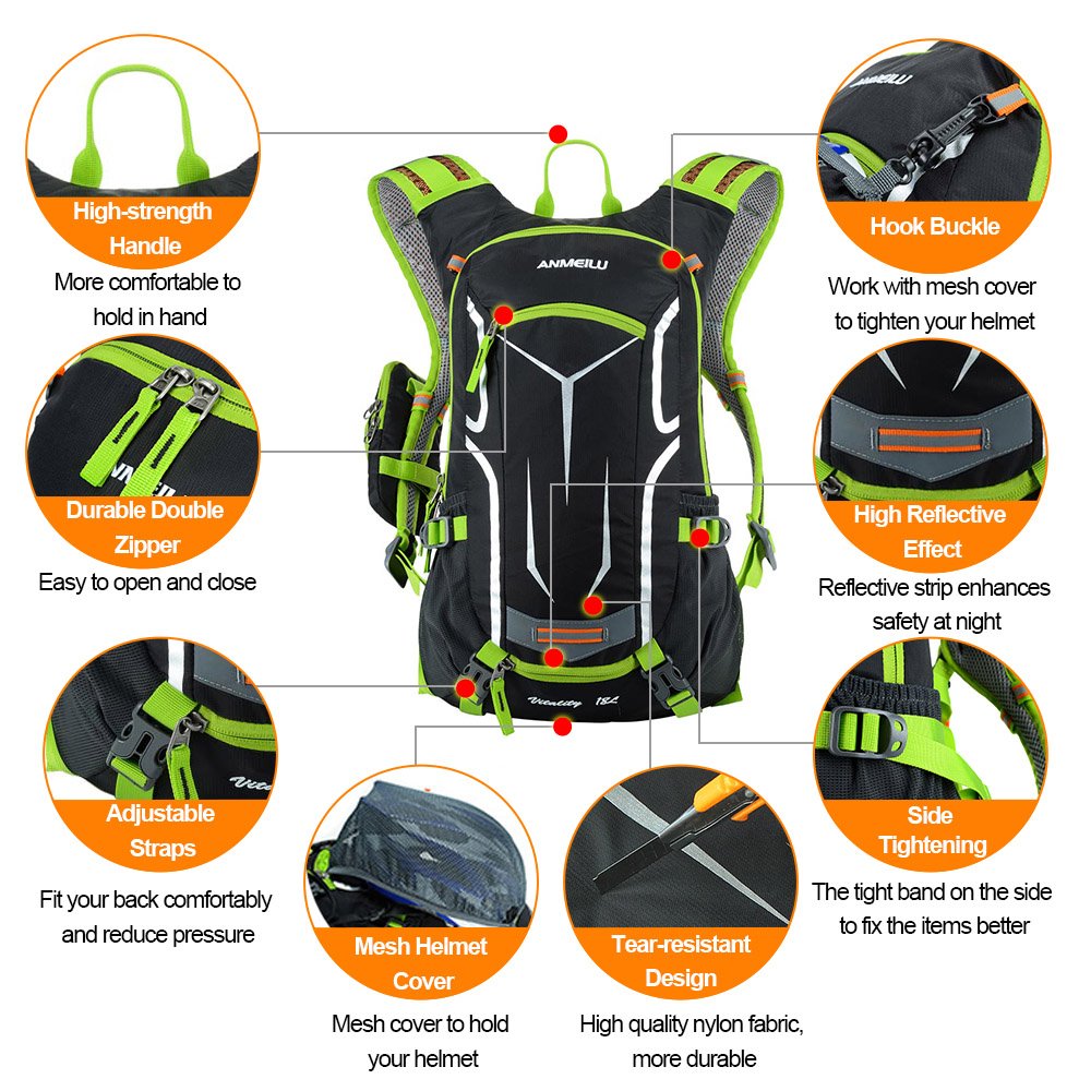 Zaino da Ciclismo Lixada18L Impermeabile e Traspirante per Sport All'aria Aperta, Guida e Viaggi con Copertura Antipioggia, Borsa Idratante Ultraleggera per Ciclisti