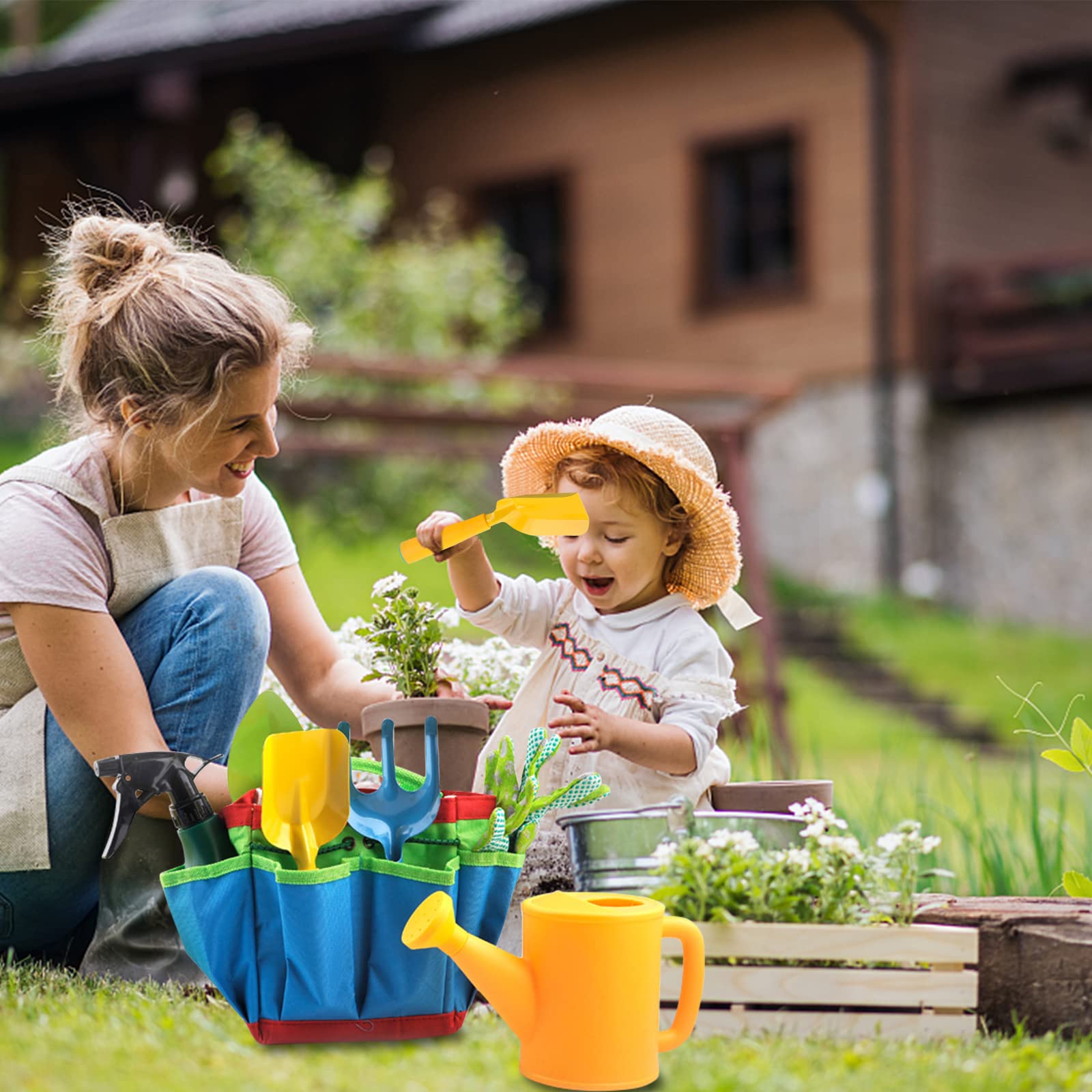 Booaee Set di Attrezzi da Giardinaggio per Bambini, 23 Pezzi con Annaffiatoio