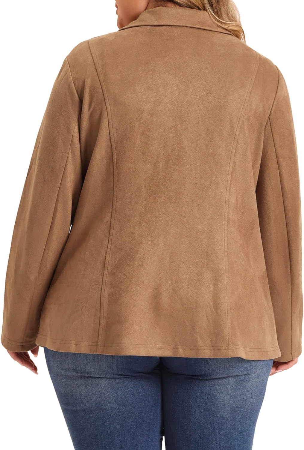 Agnes Orinda Plus Size Faux Suede Jacket for Women Lapel Collar Button Front Long Sleeve Work Casual Blazer Jackets - Image 4