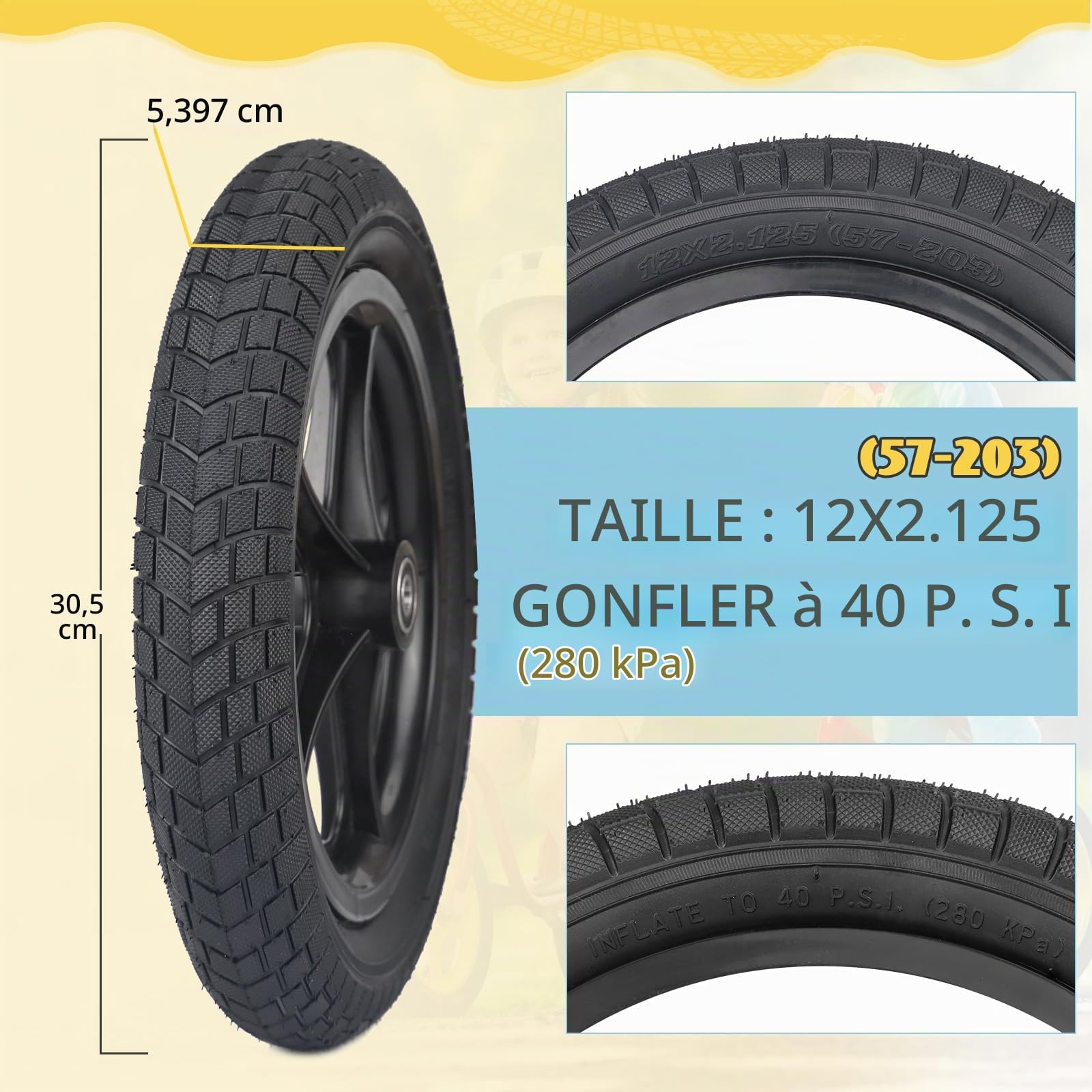 ZUKKA Lot de 2 pneus de vélo Pliables 12/14/16 Pouces pour Enfant 12/14/16 x 2,125 - Gaine Compatible avec Les vélos de Route, vélos de Ville, BMX, VTT, vélo pour Enfant, Tricycle, Cruiser