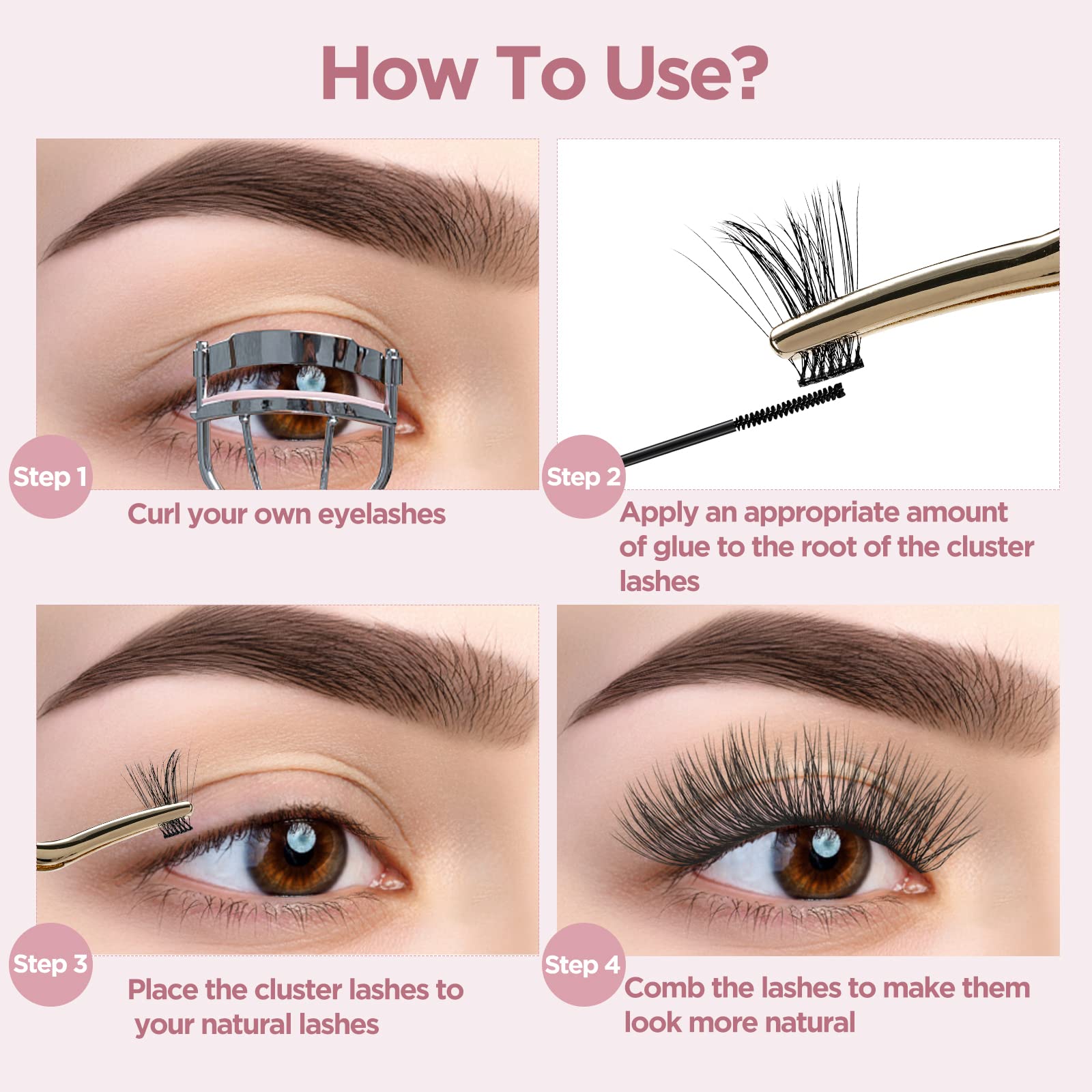 QUEWEL Lash Clusters 72 Pcs Wide Stem Cluster Lashes Mix8-16mm DIY Eyelash Extension Individual False Eyelashes Soft & Do Not Break for Personal Makeup Use at Home(QUH-S019-Mix8-16mm) - Image 4