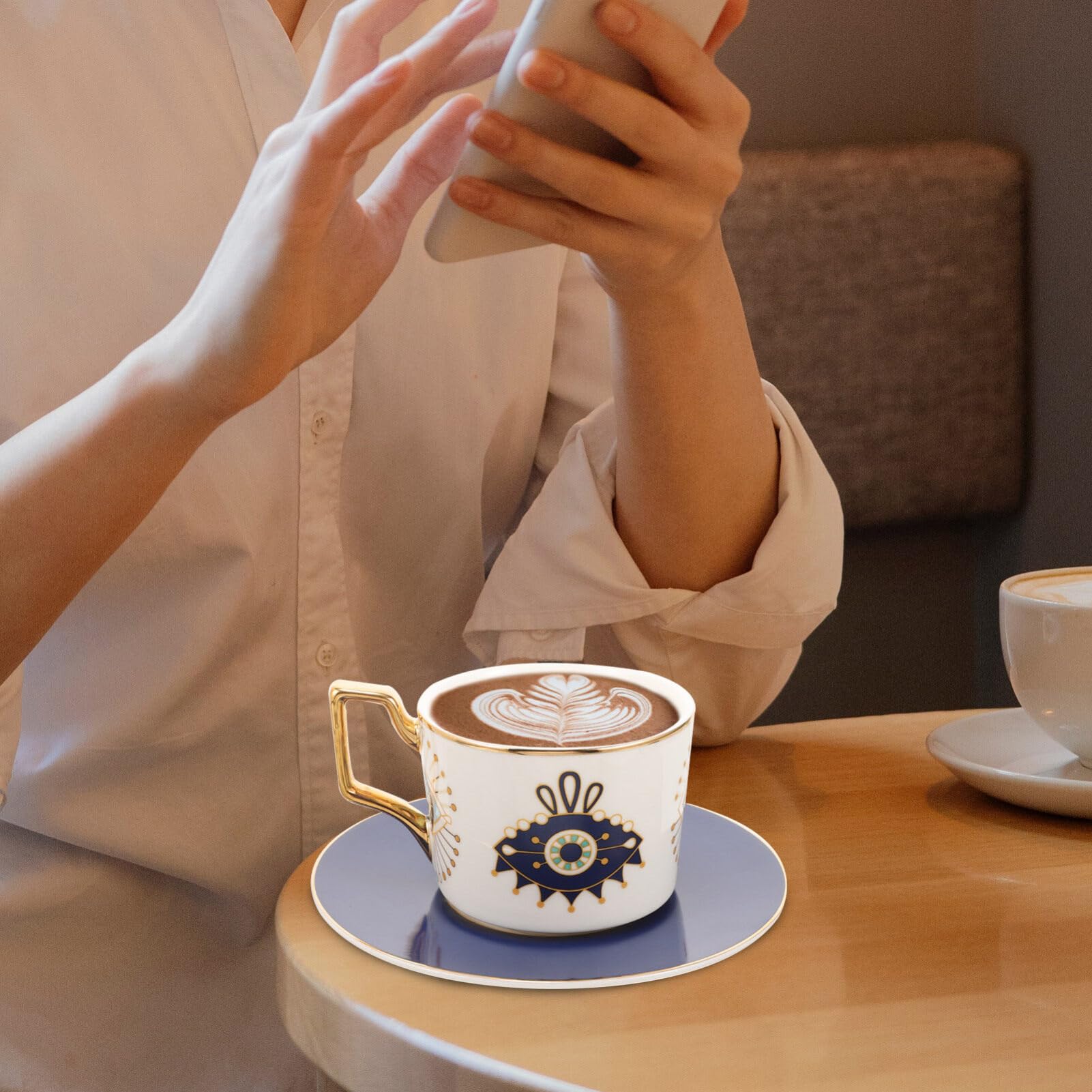 Tasses à Expresso En Céramique Motif œil Bleu Turc – Lot De 6 Tasses – Idéal Thé, Café, Lait – Décoration Bureau & Maison