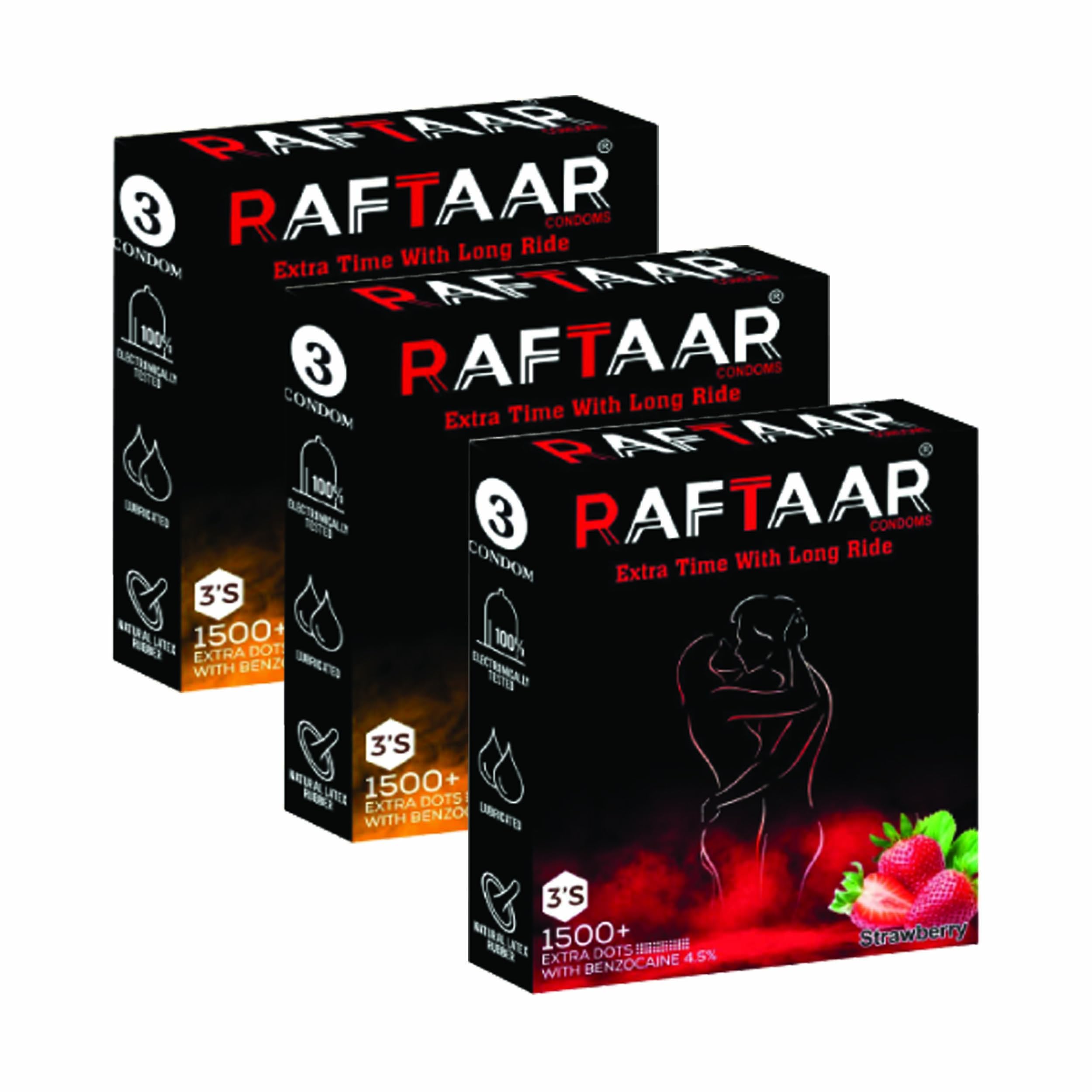RAFTAAR 2 packets Chocolate 1 packets Strawberry 1500+ Dots Extra Time Condoms Total 9 units Condoms for Men-picture-21