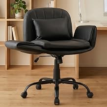 Criss Cross Chair with Wheels & 5-Level Folding Armrests, Wide PU Leather Swivel Vanity Chair for Bedroom, Height Adjustable Cross Legged Office Chair for Home, Makeup Black