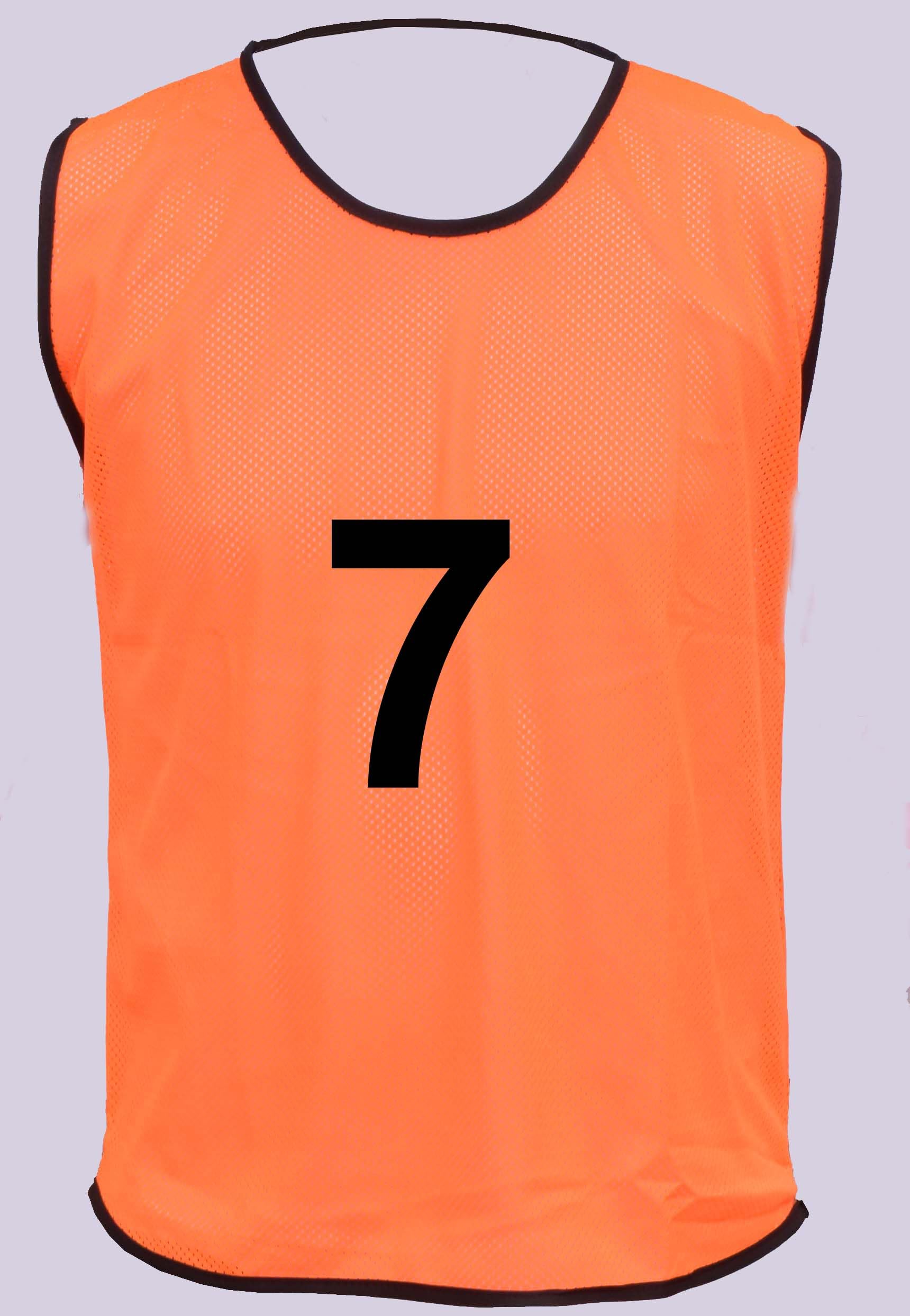 10 MESH BIBS FOOTBALL TRAINING SPORTS BIBS PRINTED NUMBER (1-10 OR number of your choice) Front & Back (Orange (Back Only), Adult(Large to XL))