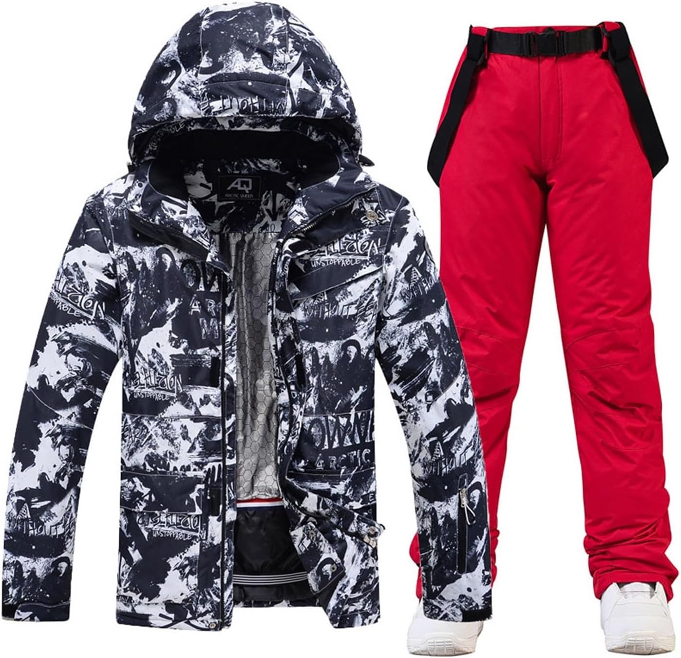 Men's Ski Jacket and Pants Set, Men Camouflage Insulated Warm Hooded Snowsuit Ski Set