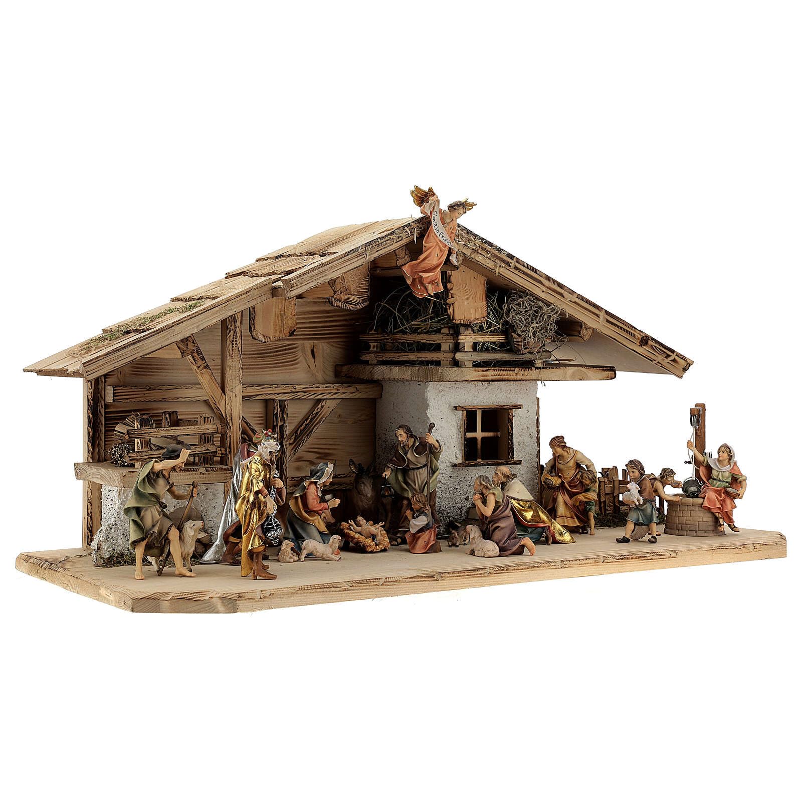 Holyart Presepe Val Gardena: Presepe Re Magi pastori, bue e asino mod. Original legno dipinto Val Gardena 12 cm - 22 pz