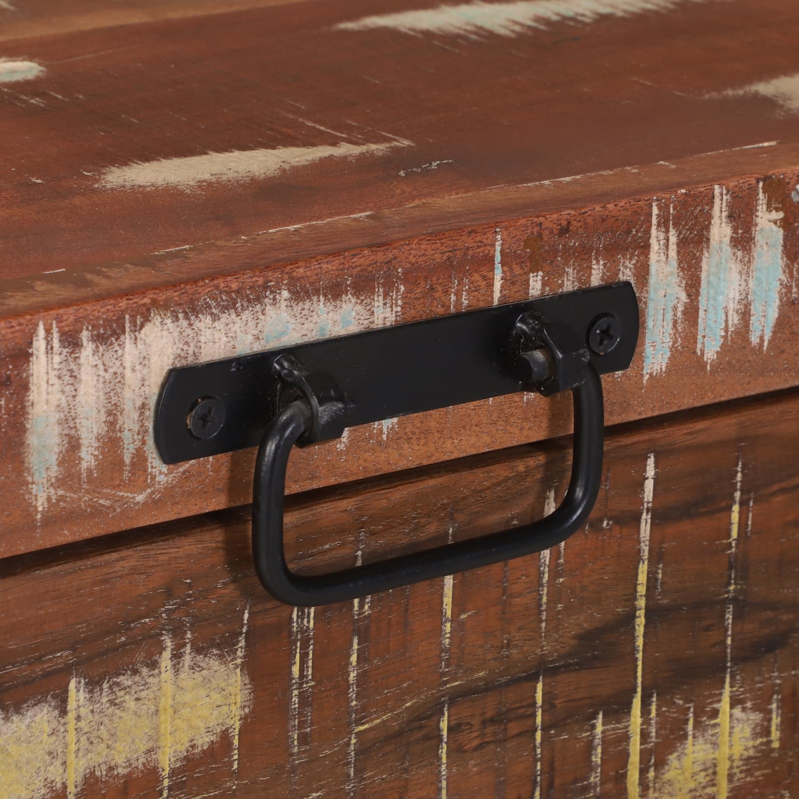 Baúl de madera maciza de 80 x 30 x 30 cm, con marco de metal, rústico, de madera maciza, para salón, solución de almacenamiento con construcción robusta y barnizado