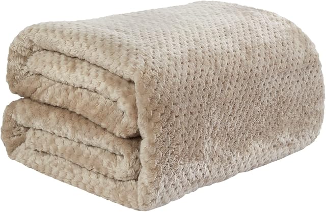 Dreamscene Luxury Waffle Mink Honeycomb Faux Fur Warm Throw Over Sofa Bed Soft Blanket, Natural Beige - 150 x 200cm