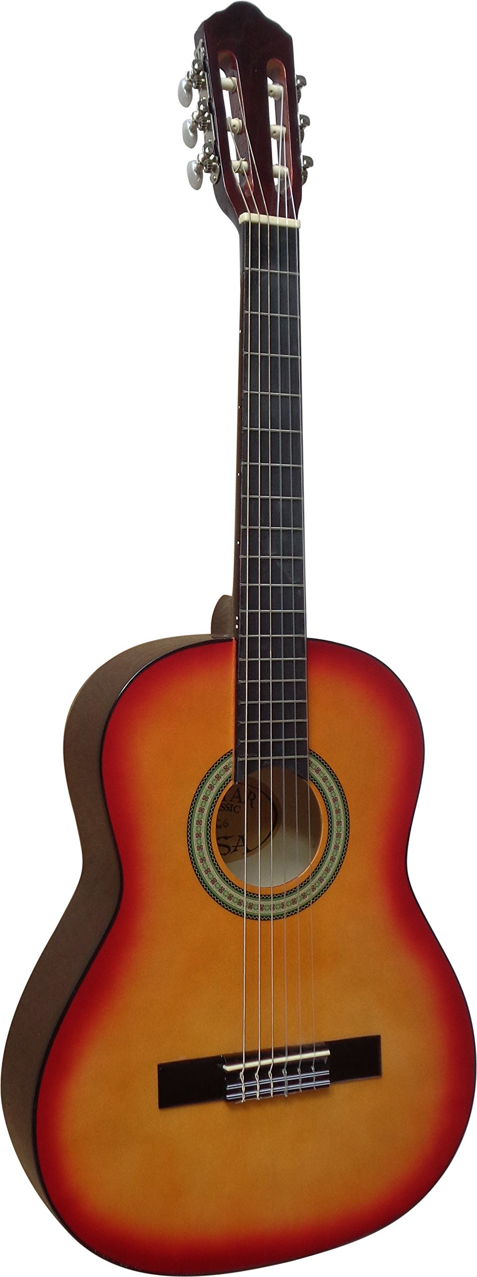 3/4 GITARRE - KONZERTGITARRE IM SET - CLASSIC - SUNBURST - DECKE LINDENHOLZ - TASCHE - BAND - SAITEN - 3xPIK - STIMMGERÄT ET33B - C6