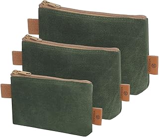 Canvas Zipper Pouch, 3 Pack Small Tool Pouch Organizer, Heavy Duty 16OZ Waxed Canvas Mini Zipper Bag Pouch, 5.7/6.7/12.3 Inch Tool Multipurpose Water Resistant Storage Pouches