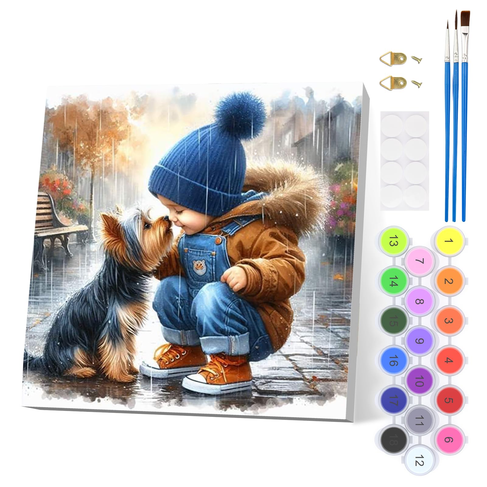 EOBROMD Animal Dog Paint by Numbers for Adults Beginners, Kiss Dog Paint by Numbers Kits with Frame, Boy Acrylic Easy Painting by Numbers for Gift Home Wall Decor 12x12in