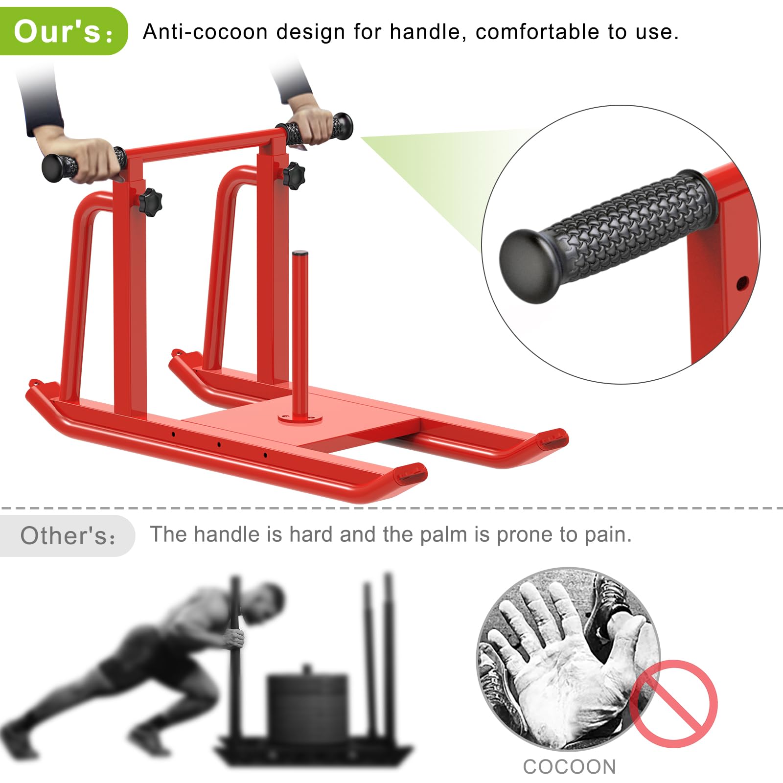 Kipika Trineos de peso para entrenamiento, trineo de fútbol de empuje y tirar, mango de altura ajustable, marco de acero resistente, taladros para velocidad de carrera, fuerza, diseñado para discos de