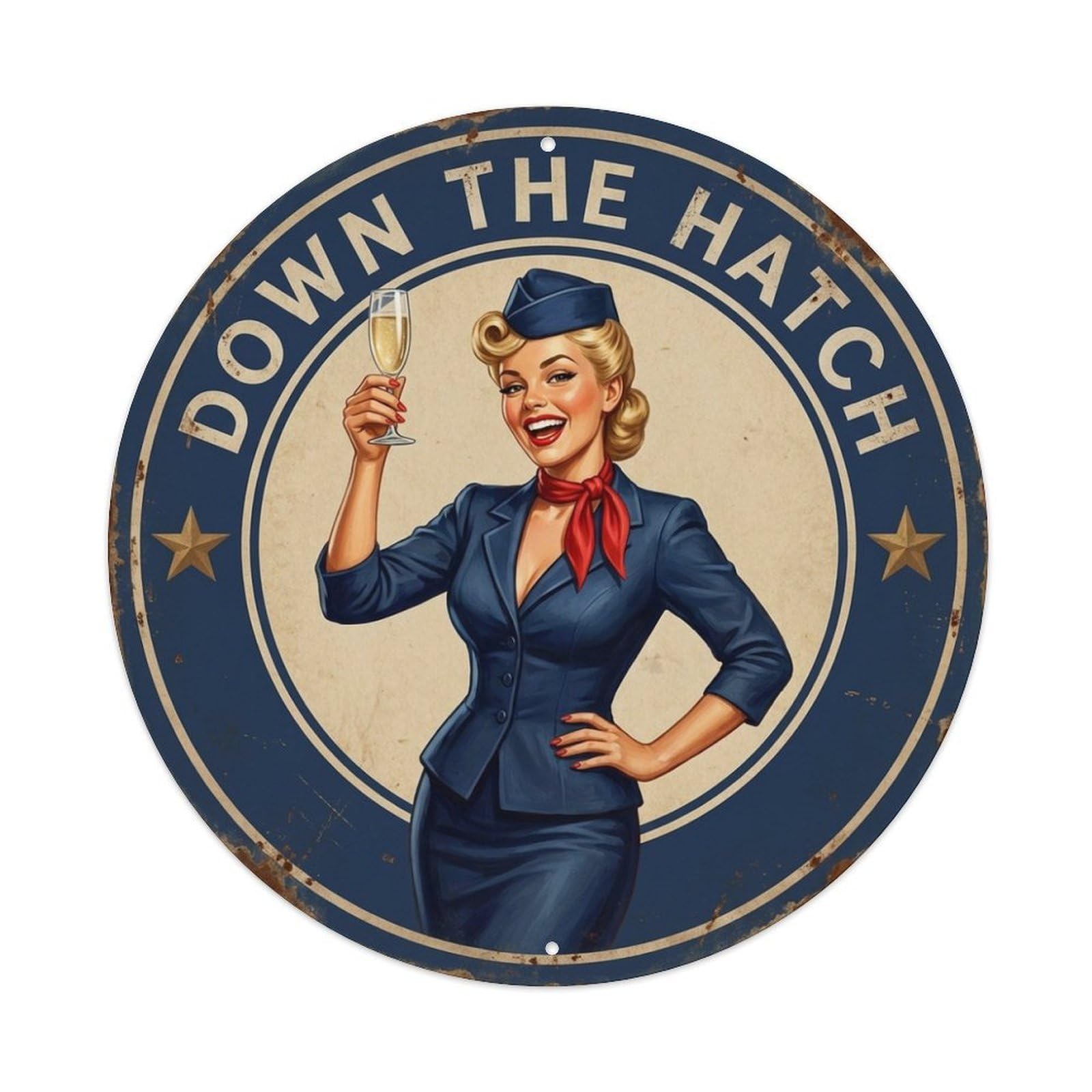 Flight Attendant Down The Hatch Bar Quote Metal Tin Sign