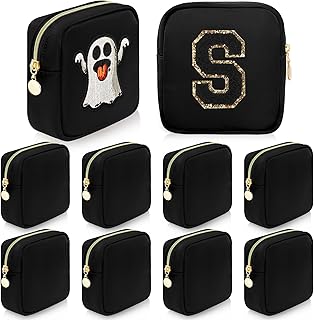 9 Pcs Nylon Cosmetic Bag for Purse Preppy Makeup Bags Mini Cosmetic Zipper Pouch Purse Organizer Bag Set for Women Girls Waterproof Travle Toiletry Bags Nylon Coin Pouch (Black)