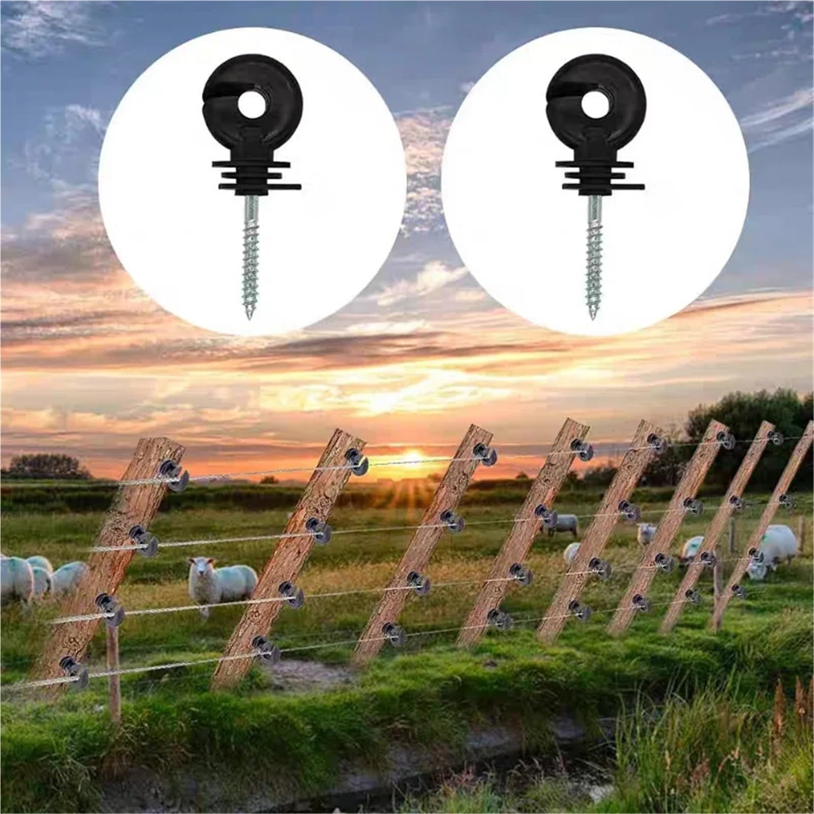 Isolatori Per Recinto Elettrico Anello isolante for recinzione elettrica nera, vite con punta autofilettante, chiodo for agricoltura ranch, fissaggio degli strumenti di filo(50PCS)