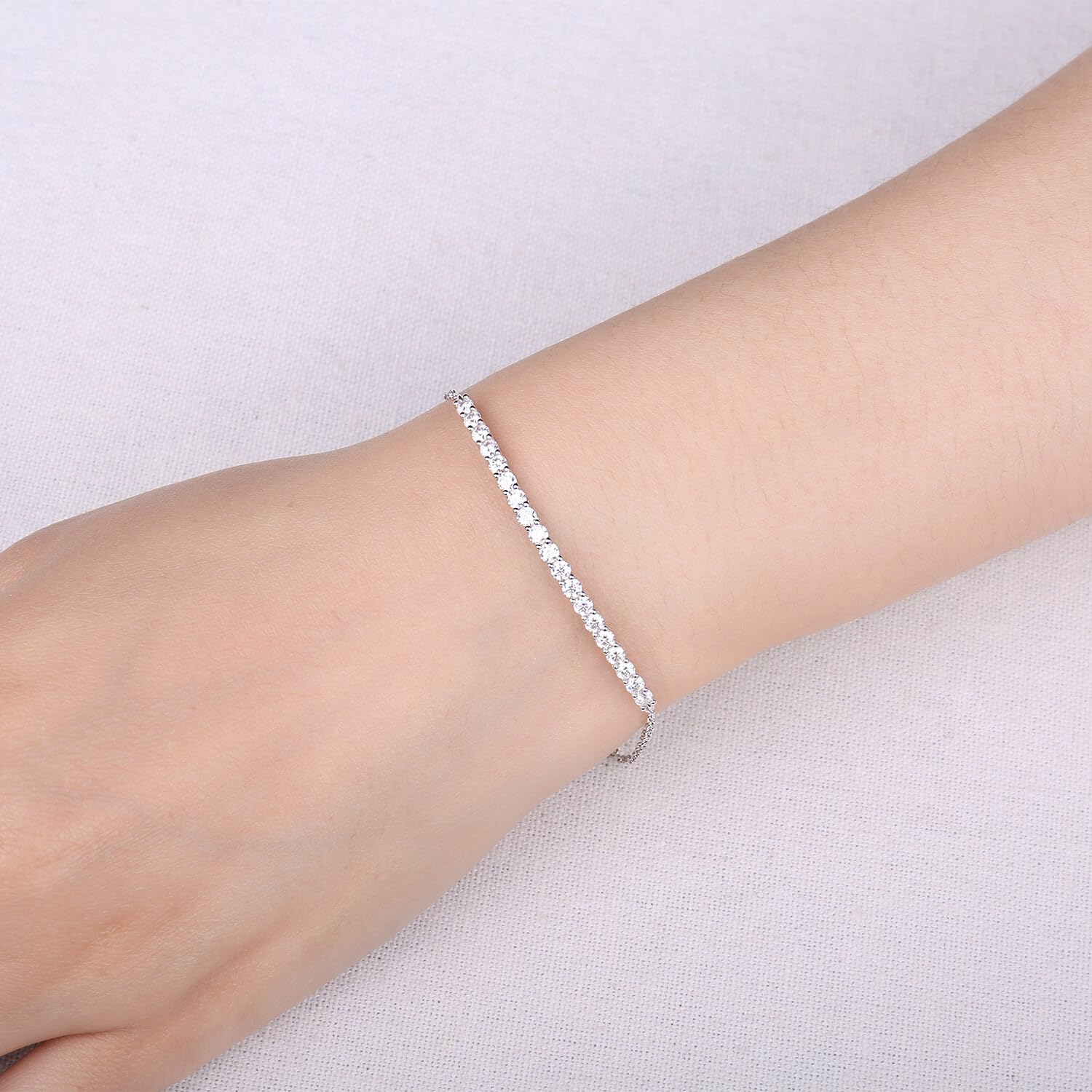 JewelryPalace Bracciale Donna Argento 925 con Creato Moissanite, Amor Eterno Braccialetto Donna con Pietra a Taglio Rotondo, Bracciale Catena in Tre Ori Anniversario Set Gioielli Donna