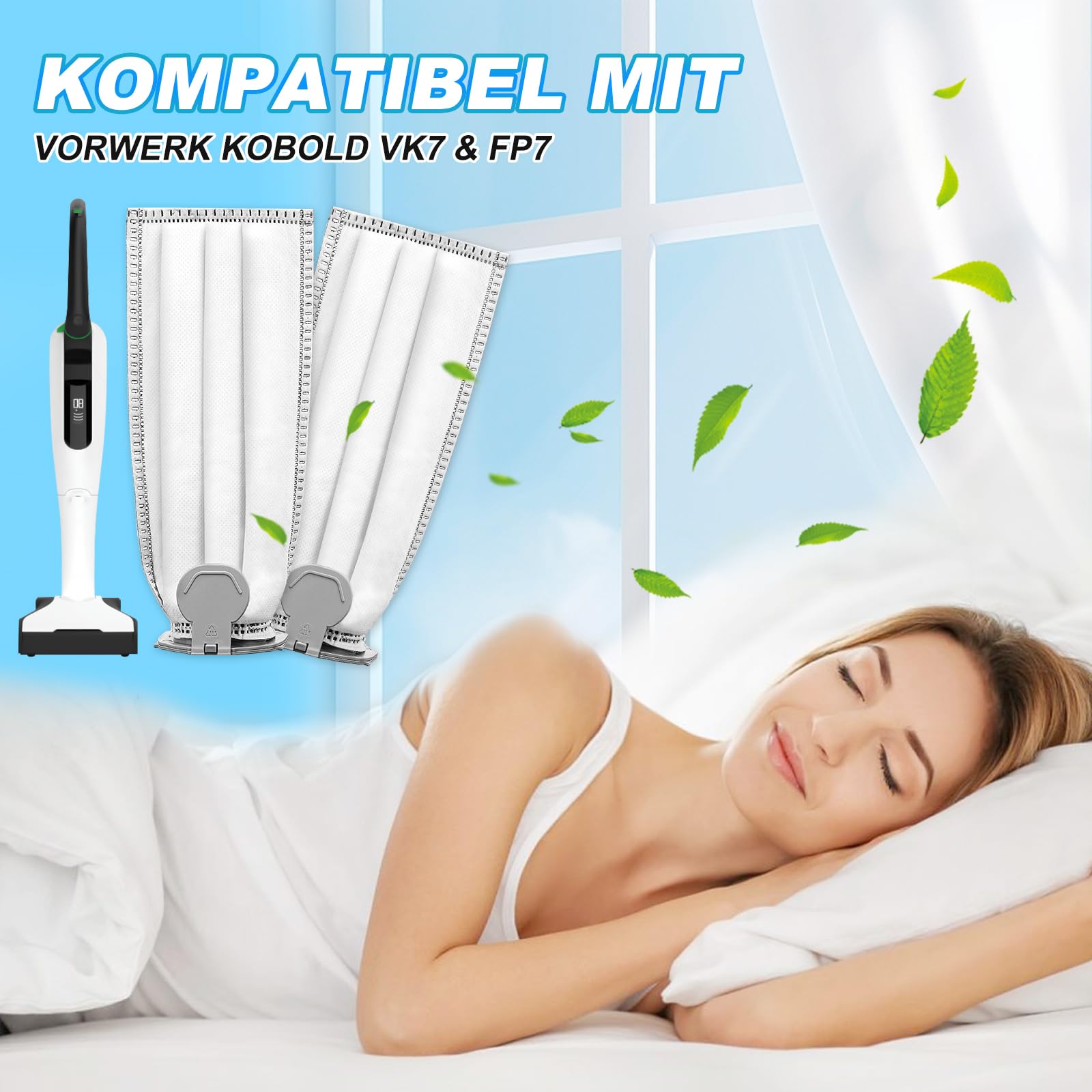 Sacs Aspirateur Vorwerk Kobold VK7 FP7 - Lot De 8 | Lavables Et Réutilisables | Compatibles Modèles Sans Fil