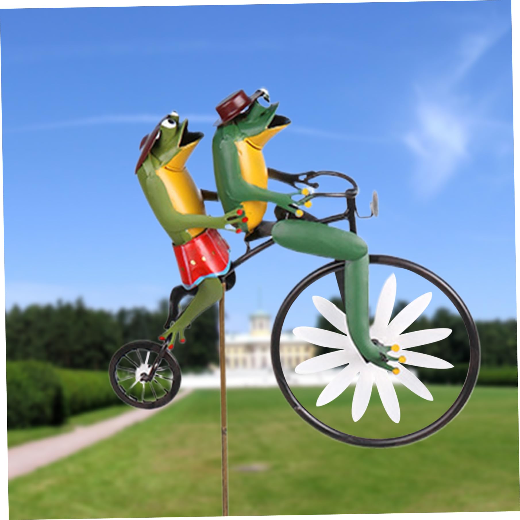Pastoralist Wind Spinners for Garden Vintage Bicycle Metal Wind Spinner Frogs on a Bike Windmill Garden Ornament 3D Animal on Bike Sculptures for Yard Lawn Garden Decor|Wind Spinners