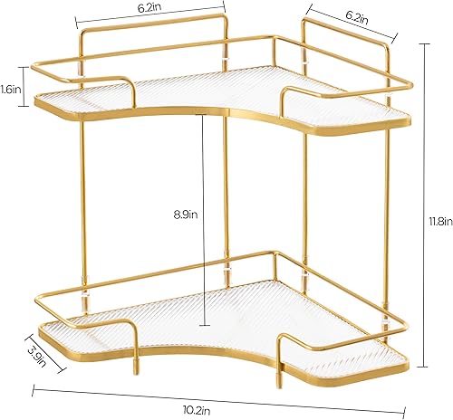 Miniatura 3 de HBlife Organizador de encimera de baño, organizador de maquillaje de esquina de 2 niveles, bandeja de perfume de lujo, organizador de cosméticos,