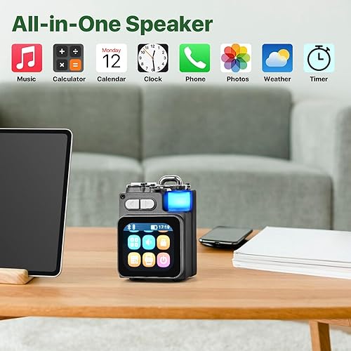Miniatura 2 de Mini altavoz Bluetooth, altavoz portátil inalámbrico inteligente con pantalla táctil, sonido HD fuerte, luces LED, BT5.4, audio pequeño todo en uno