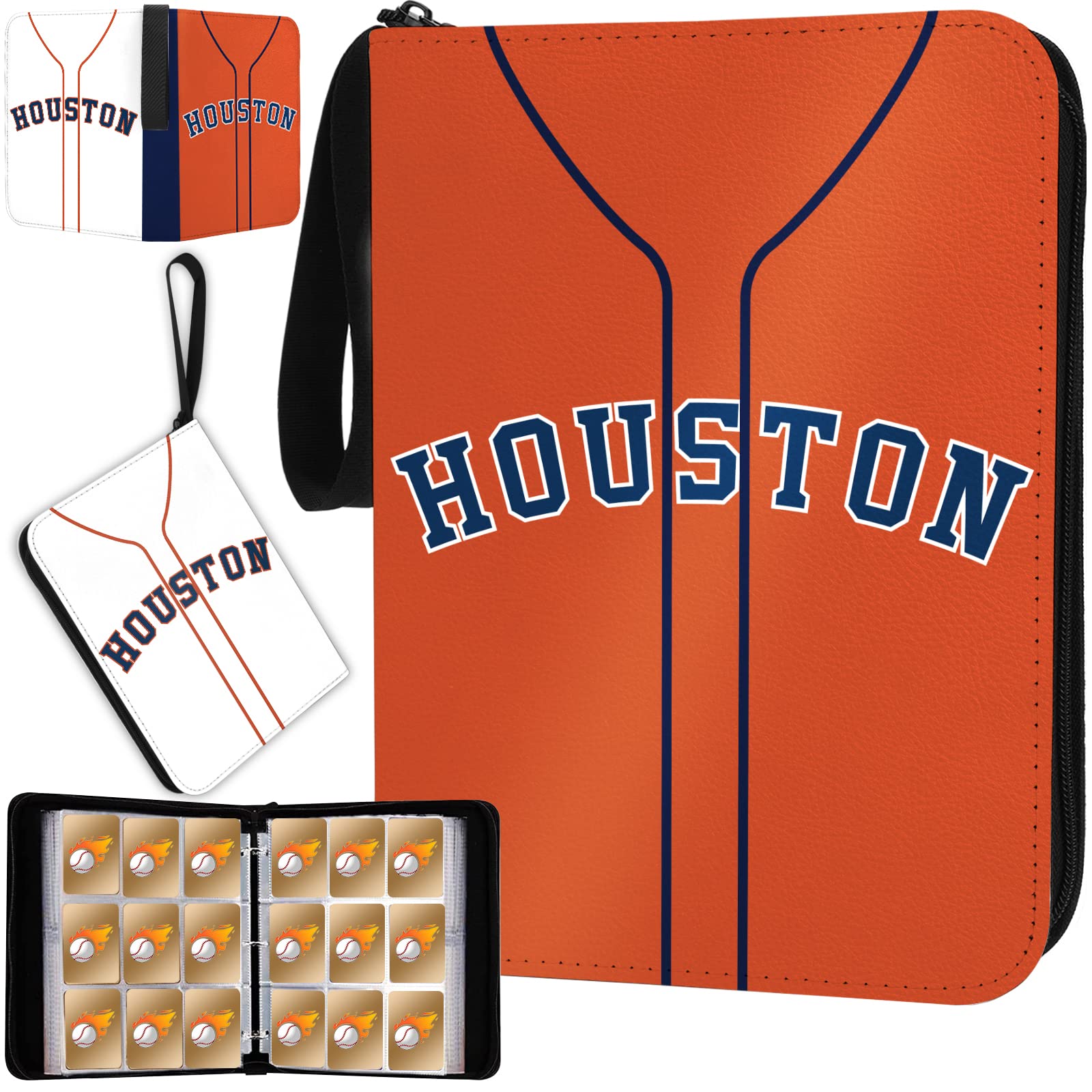 Baseball-Kartenbinder mit Hüllen, 900 Taschen, Houston Baseball-Kartenhalter für Sammelkarten, Baseball-Sammleralbum, Sportkarten, 3-Ringbuch, Aufbewahrungsbuch, Organizer für Kinder, Geschenk