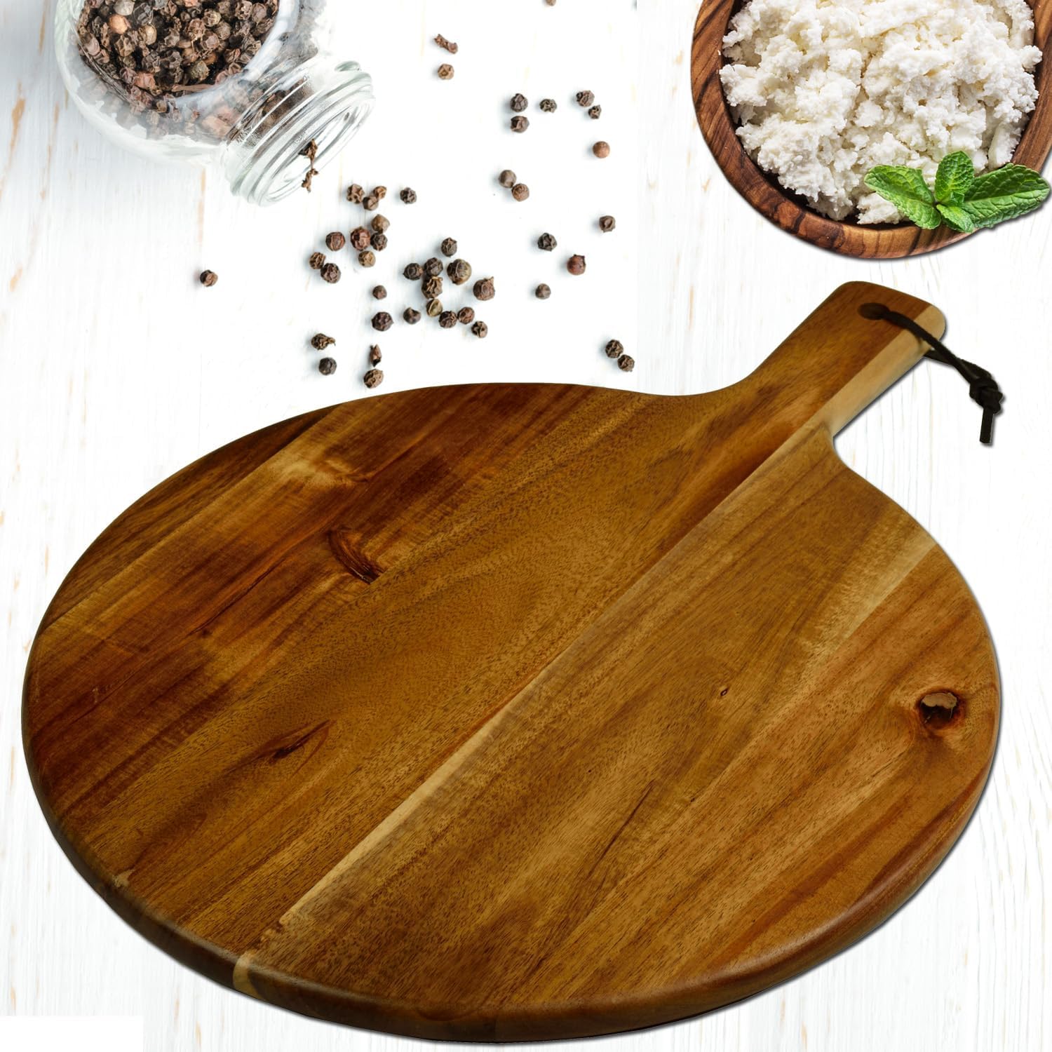 Picnic at Ascot Acacia Cutting/Charcuterie Board 12" Diameter with Handle