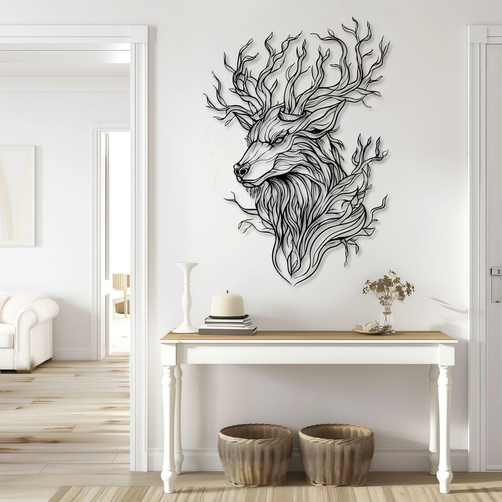 Décoration Murale en métal représentant Une tête de cerf, Style Abstrait, pour Salon, Chambre ou Chalet (Or, 100 x 69 cm)