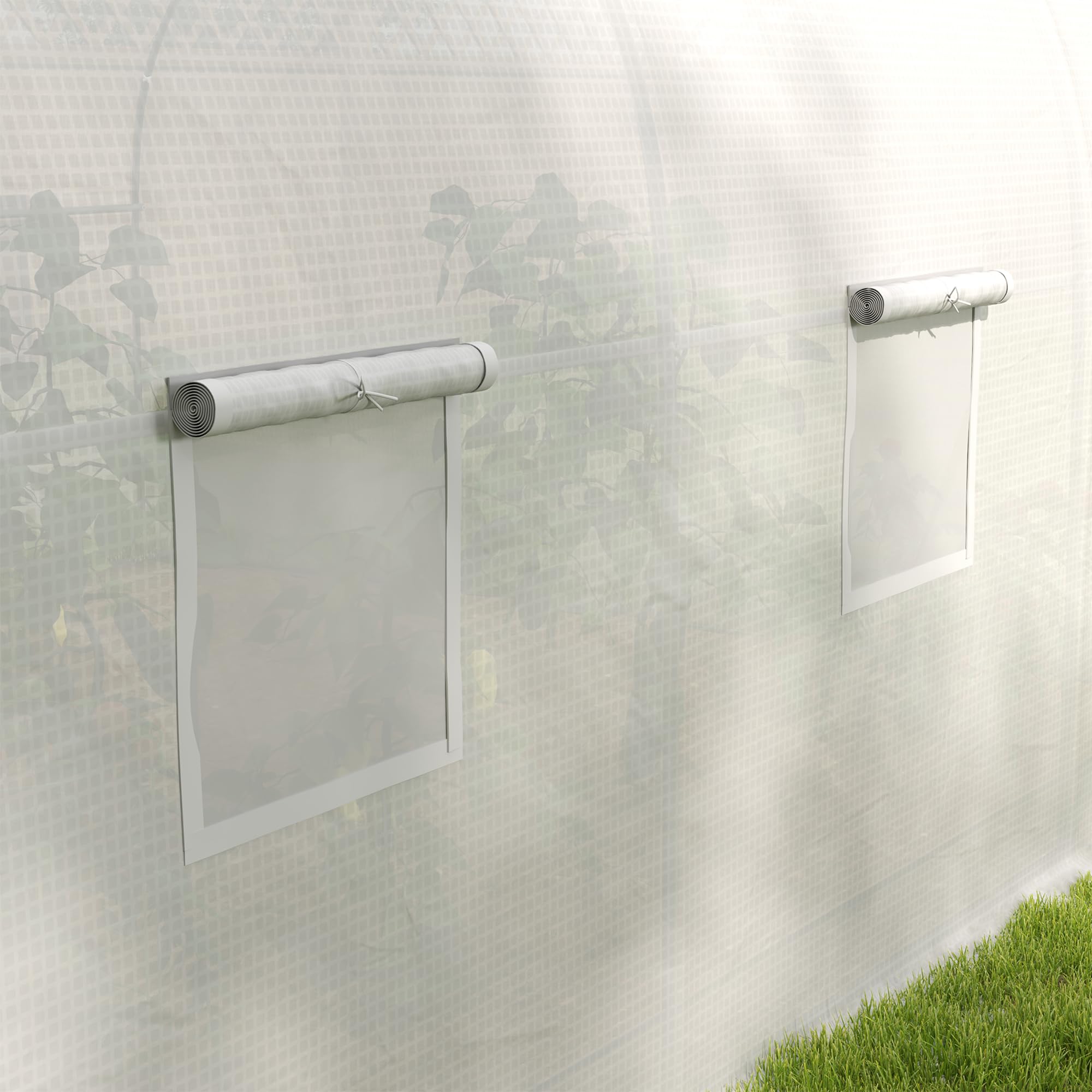 Outsunny Serra da Giardino, Serra a Tunnel per Giardino con Porta a Rullo e 6 Finestre, per Orto in Polietilene e Acciaio, 3.5x3x2 m, Bianco