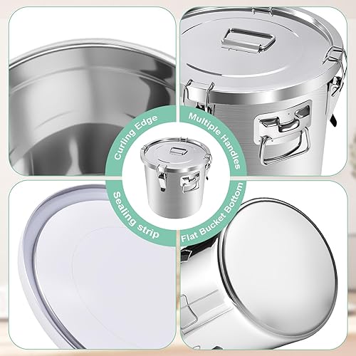 Miniatura 5 de Recipiente hermético de acero inoxidable 304, recipientes de almacenamiento de alimentos de 5.5 galones con tapas y clips de bloqueo, grano de