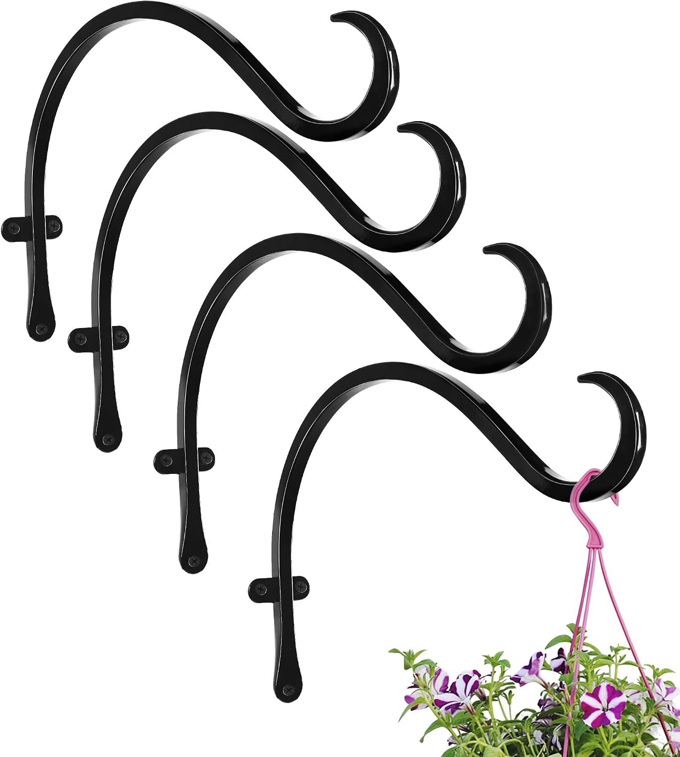 SAND MINE 4 Pcs Wall Plant Hangers, Outdoor Hanging Plant Bracket, Hand-Forged Heavy Duty Plant Hooks, Outdoor Hanger Wall Bracket for Wind Chimes, Bird Feeders, Flower Baskets, Decorative Plants