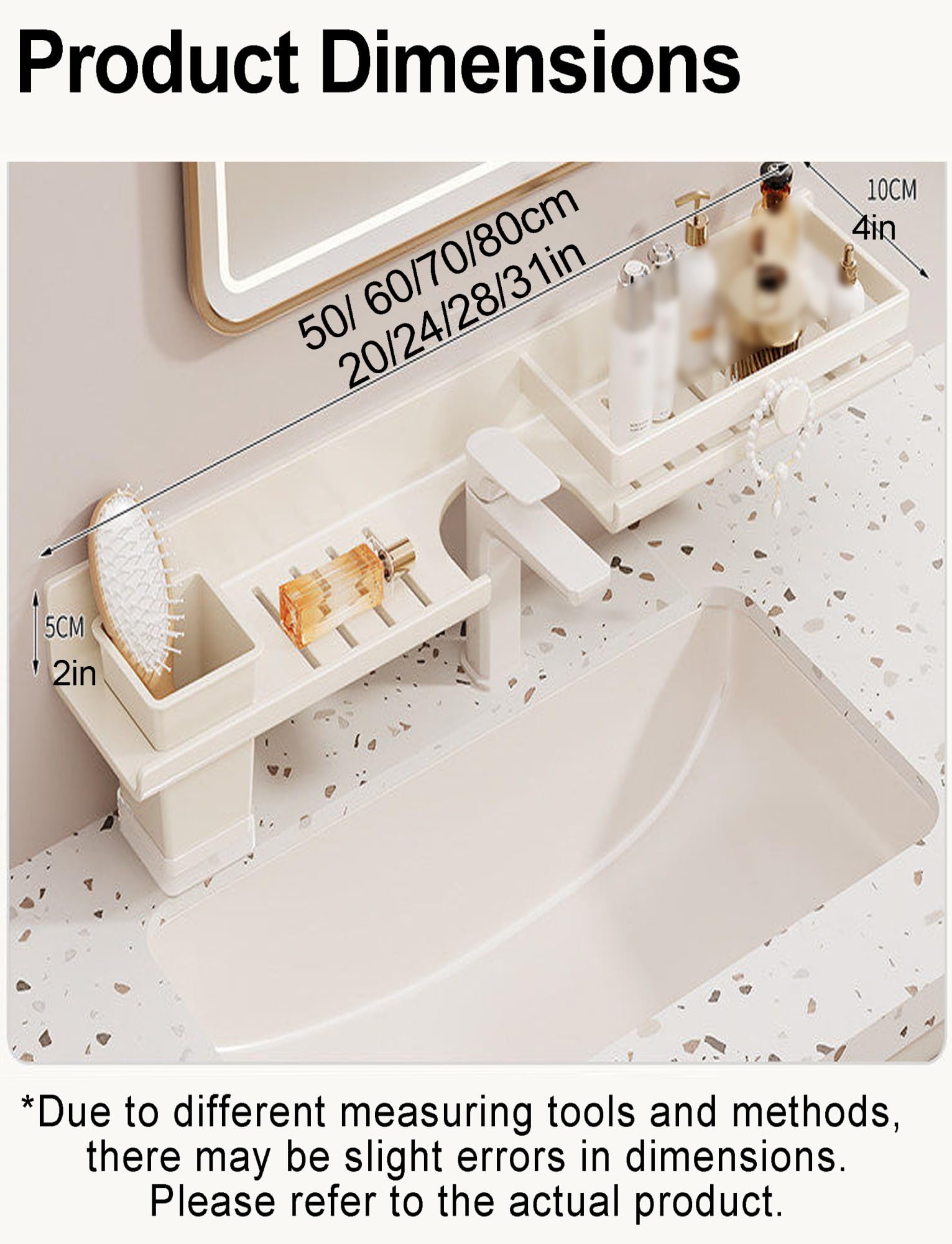 Estante organizador de almacenamiento para fregadero sin taladrar, soporte para grifo de pared para baño y cocina, diseño de drenaje fácil para lavandería, 50 cm