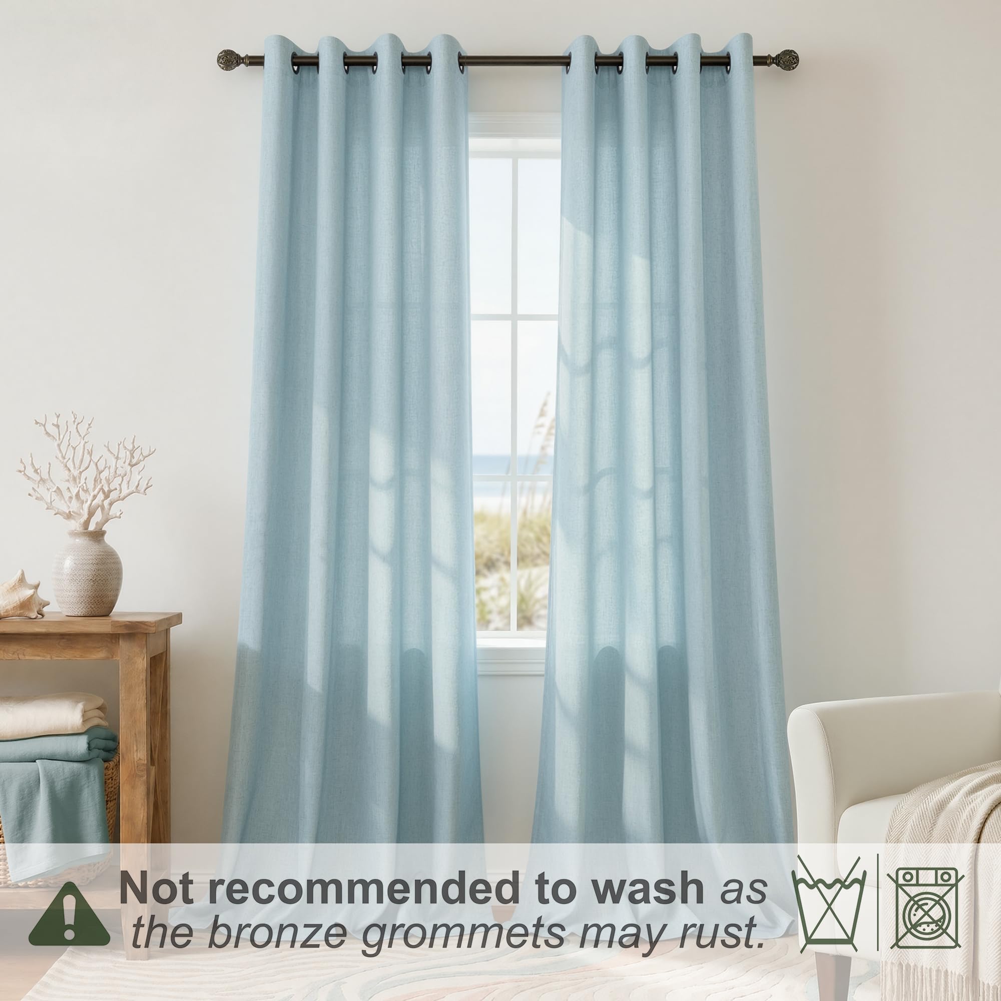 KOUFALL Seafoam - Tende in lino color acqua, lunghe 240 cm, con occhielli, per soggiorno, 132 x 248 cm, 2 pannelli