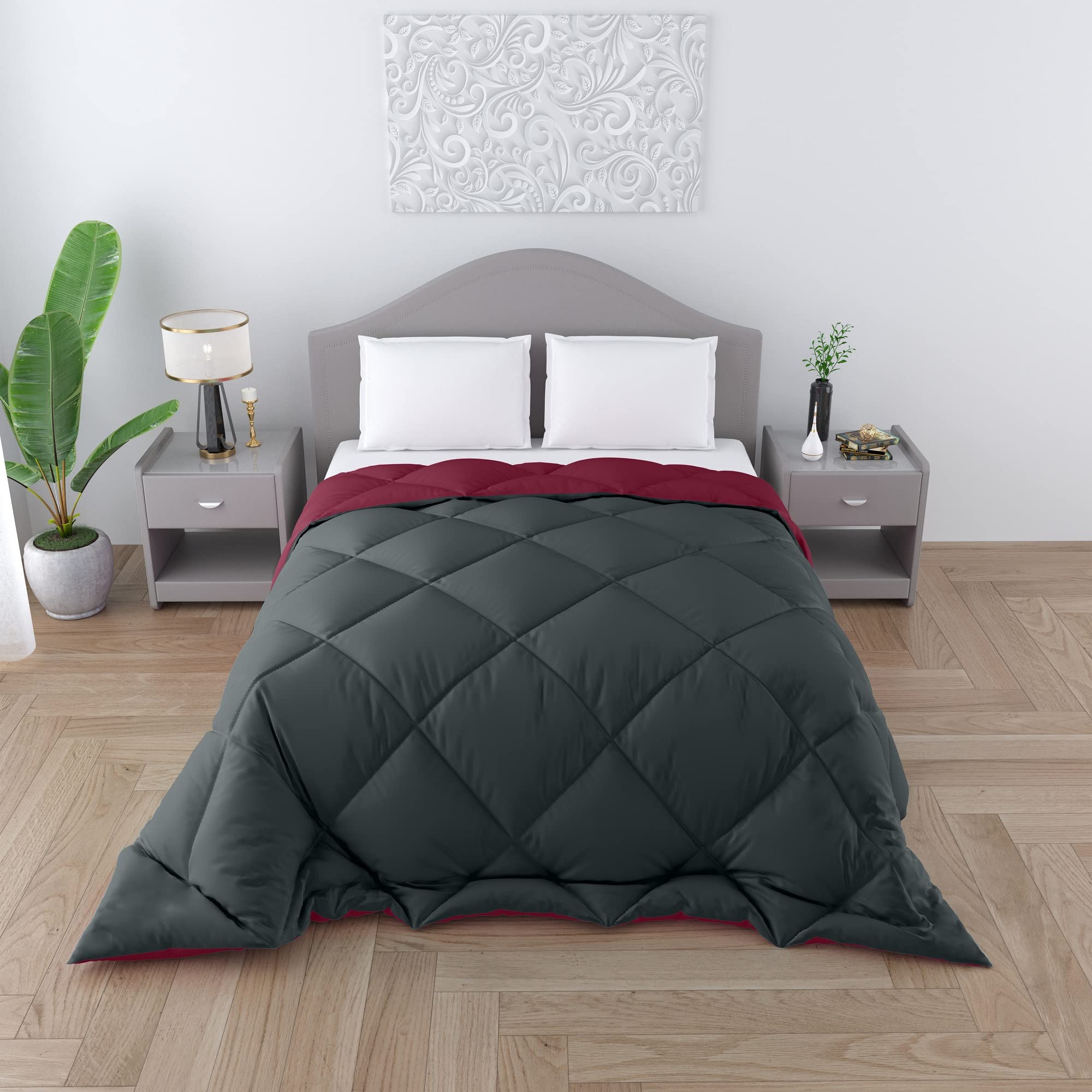Microfiber Reversible Comfort & Soft Comforter||Duvet Blanket Single Bed 250 GSM Ultra Soft AC Comforter for All Weather-(Single-60X90 inch)-Grey Maroon-Pack of 1-image-27
