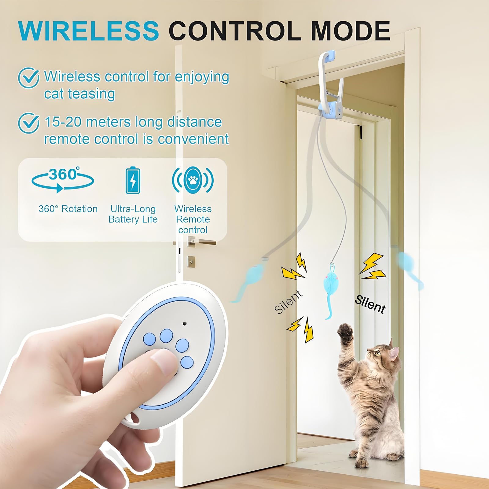 Jouet interactif Automatique rétractable Suspendu pour Chats d'intérieur, enrichissement motorisé Rechargeable pour soulager l'ennui Blue