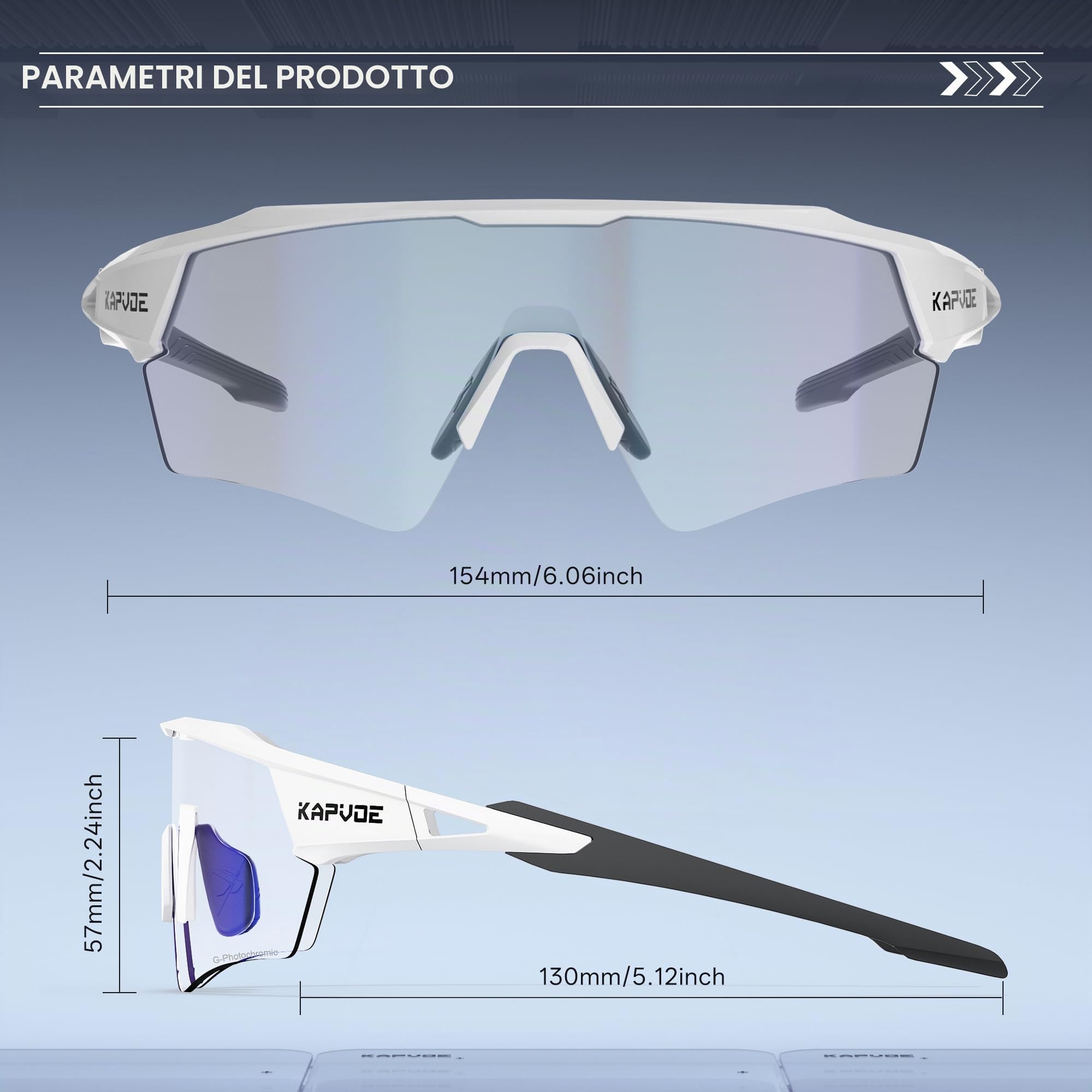 KAPVOE Occhiali da Ciclismo Fotocromatici Shadowless UV400 Uomo Donna K198