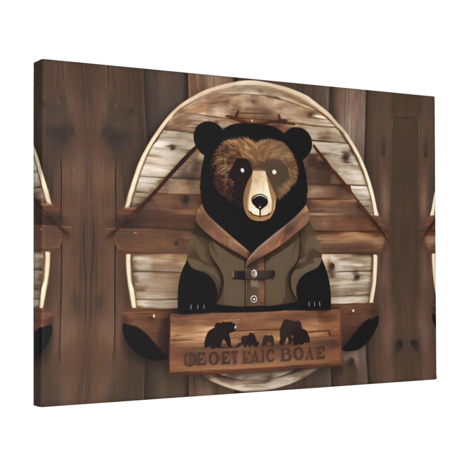 CNTDBU Rustic Lodge Bear Canvas Wall Art 16x24 Inch-Large Modern Painting Print for Living Room, Framed Ready to Hang Artwork for Bedroom