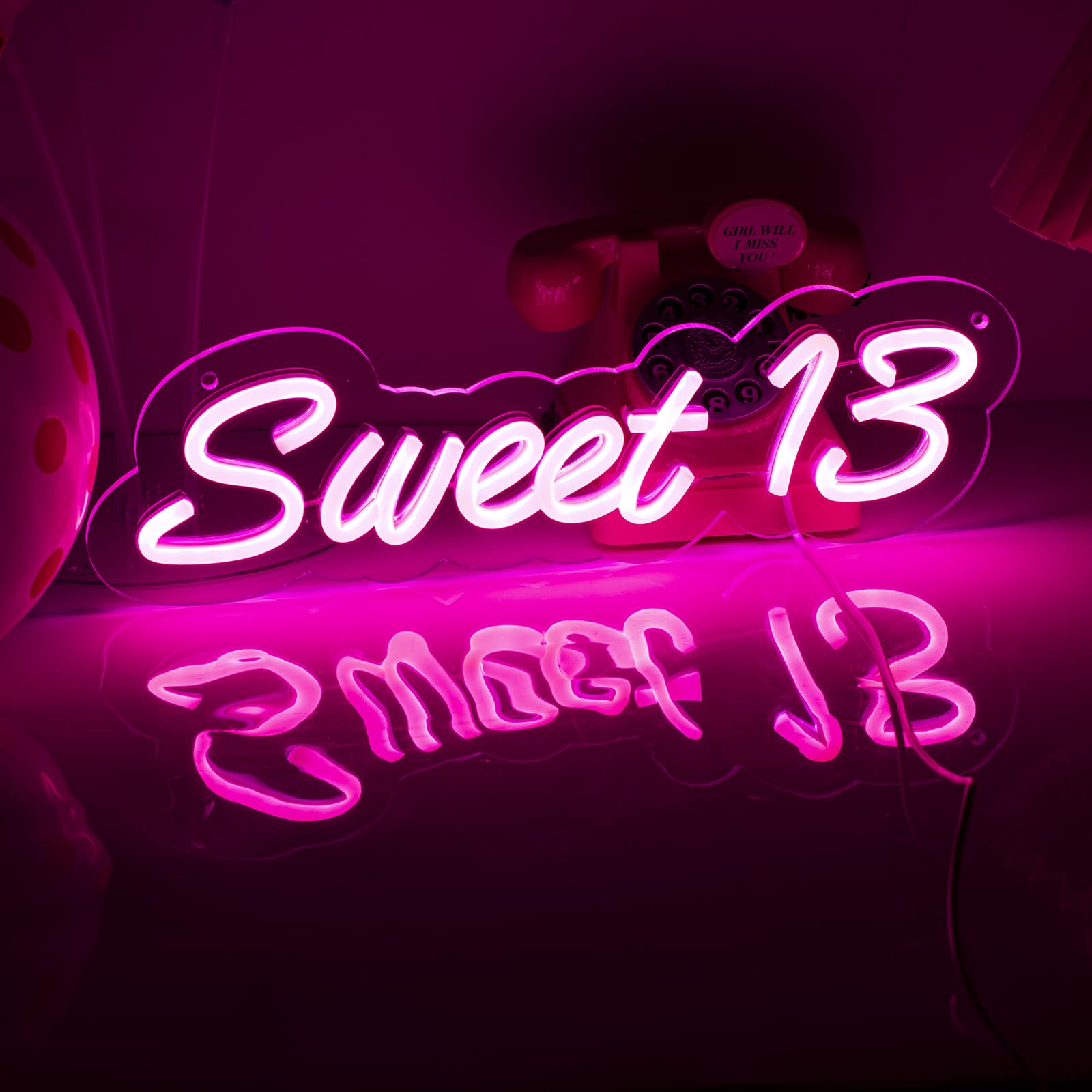 NINTHVEENSweet 13 Neon Sign Pink LED Neon Sign for 13th Happy Birthday Party Decor USB Powered Led sign For Teenager Birthday Gifts Girl Bedroom Wall Decor Preppy Room Decor(14.17 * 4.13inches)