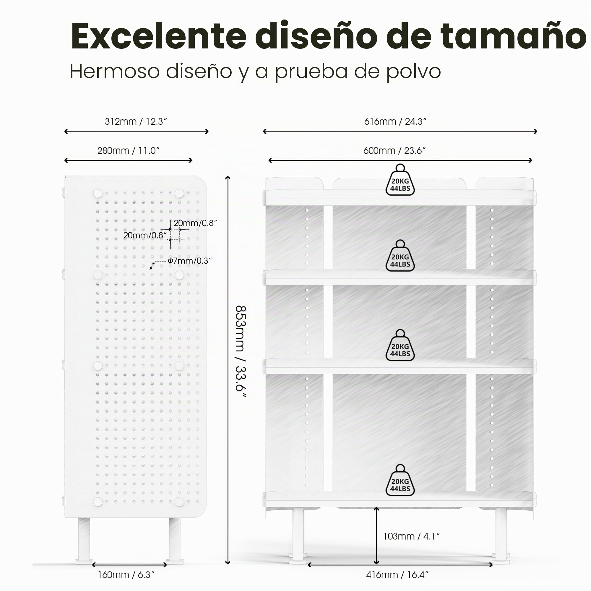 Fenge Estantería de 4 Niveles, Librero Pequeño con Panel Perforado, Estantería Abierta con Estantes Ajustables, Organizador de Almacenamiento para Sala de Estar, Dormitorio, Oficina (Marrón)