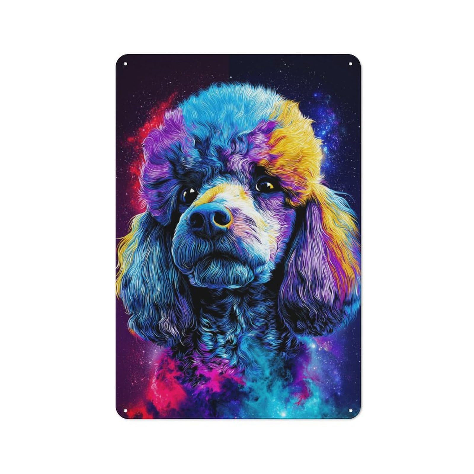 Junmoney Colorful Cosmic Poodle Portrait Rustic Tin Wall Plaque 30X20cm For Bar Or Restaurant, For Vintage Wall Decor Fans, For Garage And Workshop Walls