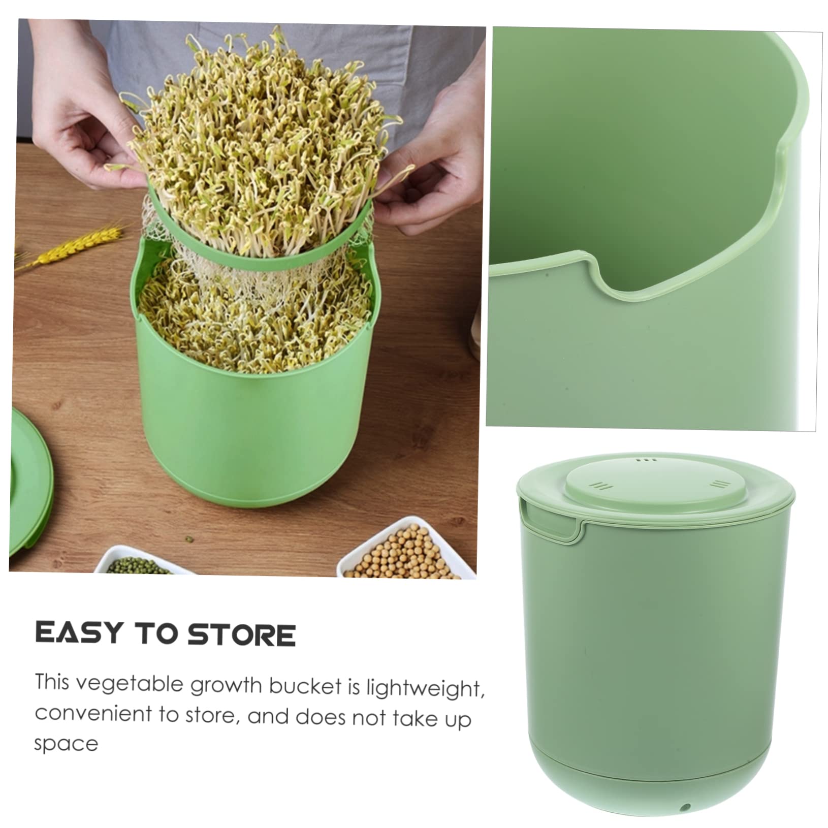 Germinador de Brotes de Soja, 1 Juego, PP, Verde Claro | Plantación de Bean Sprout y Vegetable, Ligero, Base Antideslizante, sin Rebabas, Funciones Prácticas
