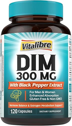 Suplemento DIM para mujeres y hombres, metabolismo de estrógeno, equilibrio hormonal y apoyo a la menopausia, DIM 300 mg con extracto de pimienta