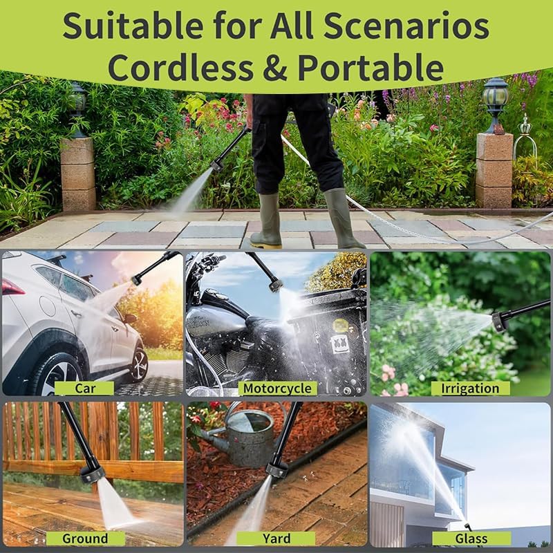 Miniatura 5 de Lavadora a presión inalámbrica, boquilla 6 en 1, lavadora de batería portátil, portátil, de alta presión, para limpieza del hogar, automóvil, jardín