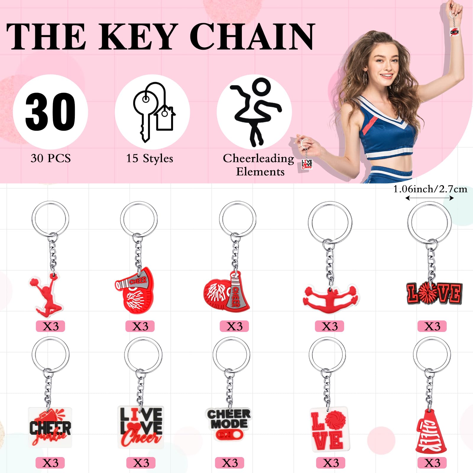 Huquary Cheerleading Gift Set with Makeup Bag, Keychain, Bracelet & Stickers
